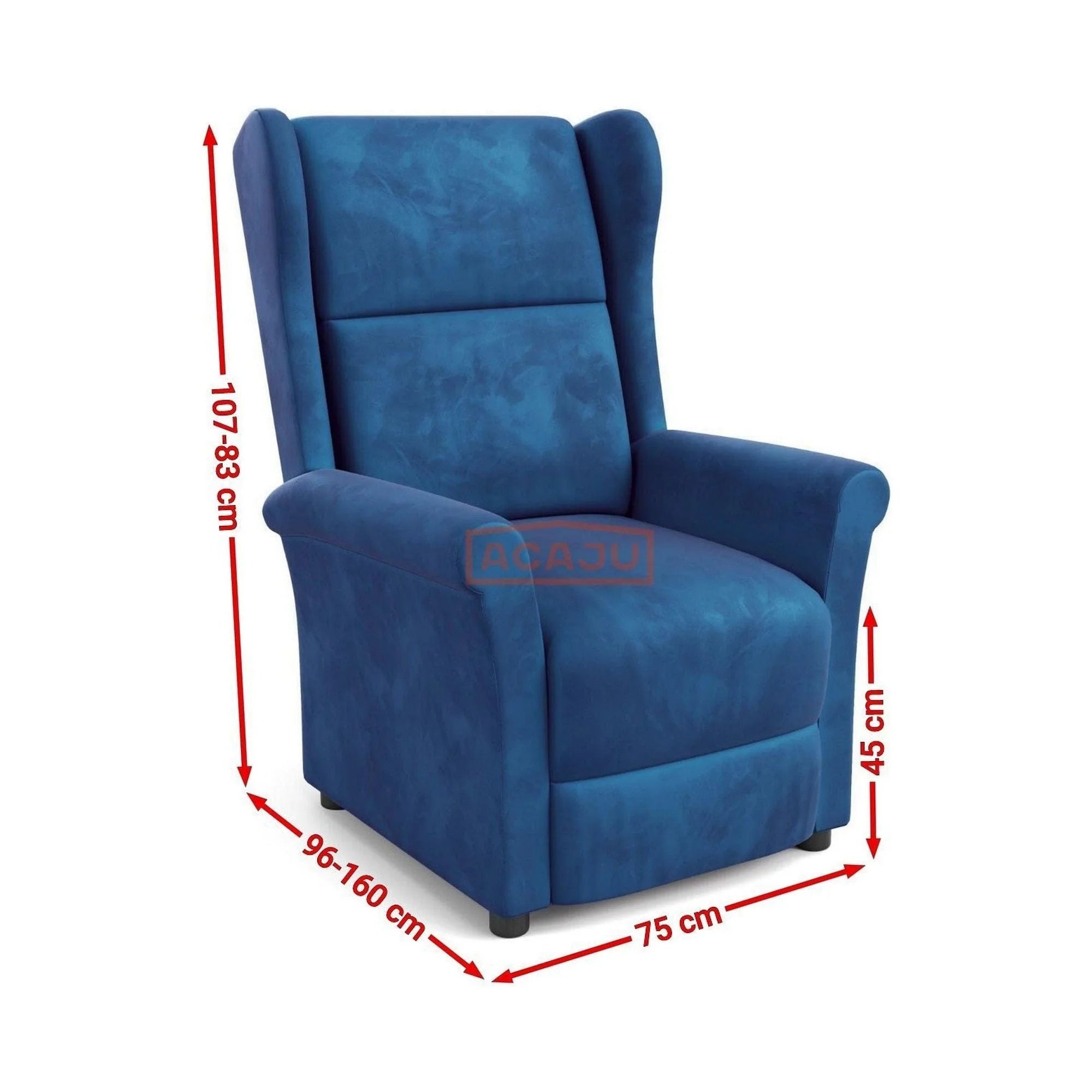 Fotoliu AGUSTIN 2, albastru inchis/negru, stofa/lemn, 75x92/160x83/107 cm