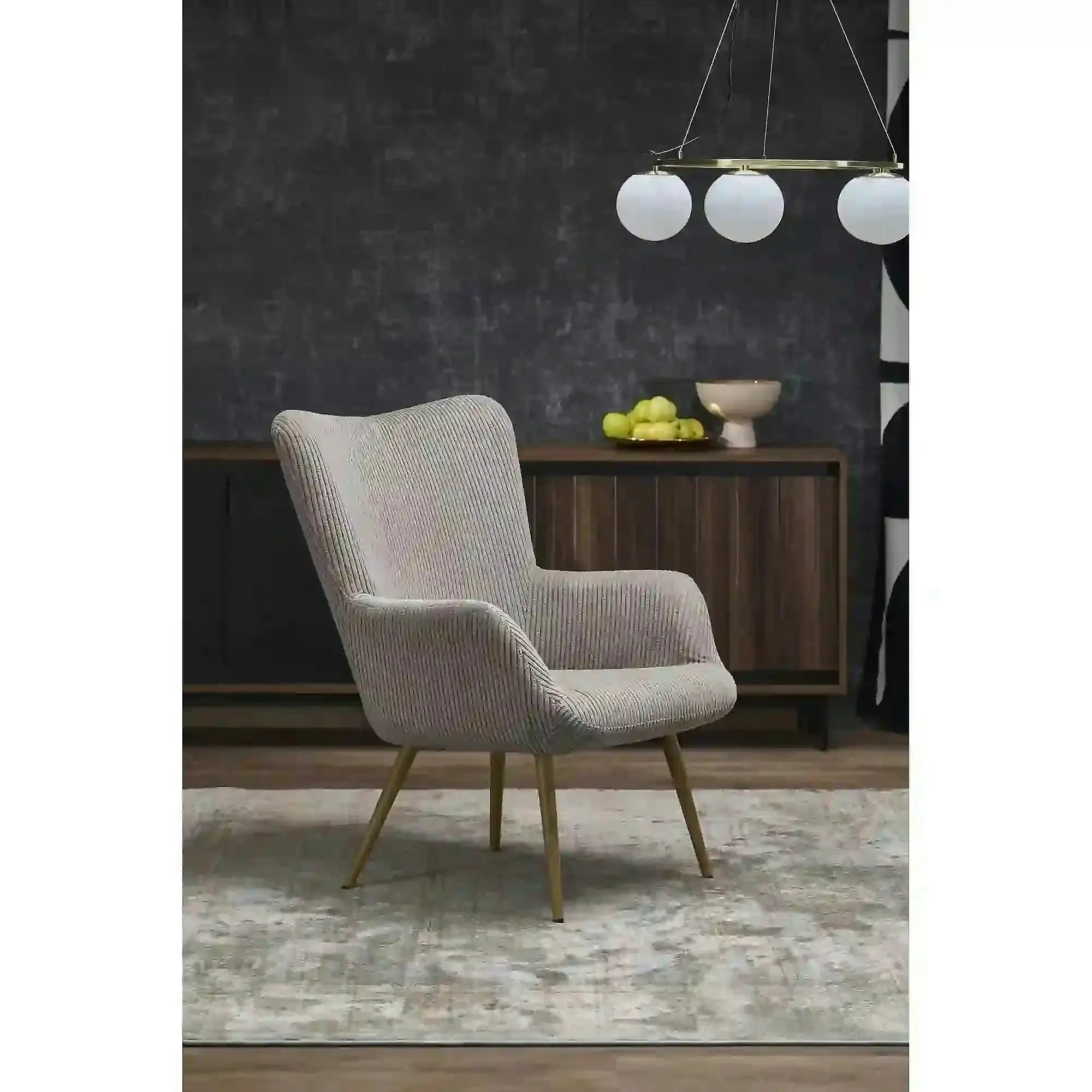 Fotoliu AMARO, gri/stejar, stofa catifelata/lemn, 70x80x97 cm