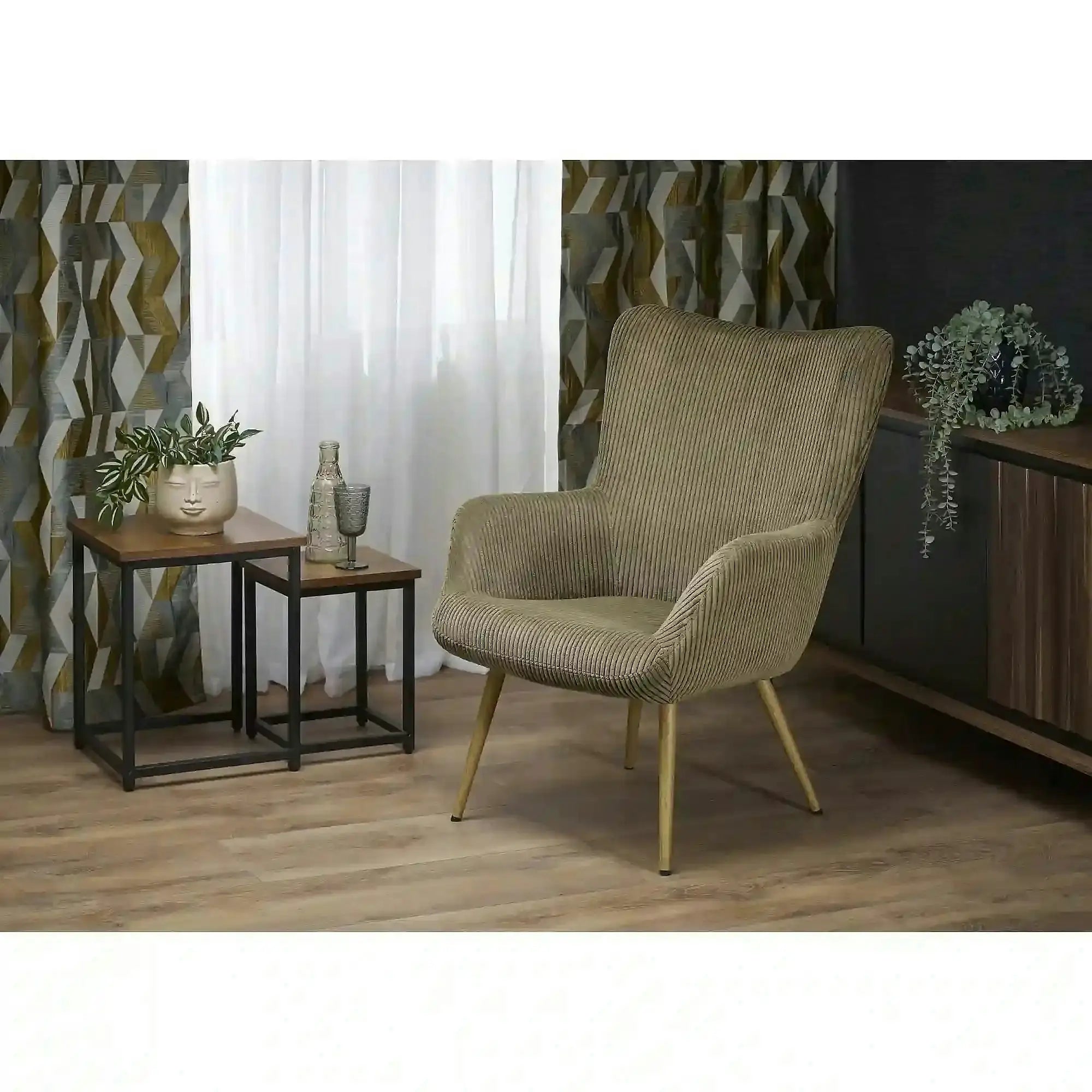 Fotoliu AMARO, stofa catifelata verde olive - Hyper 75, 70x80x97 cm