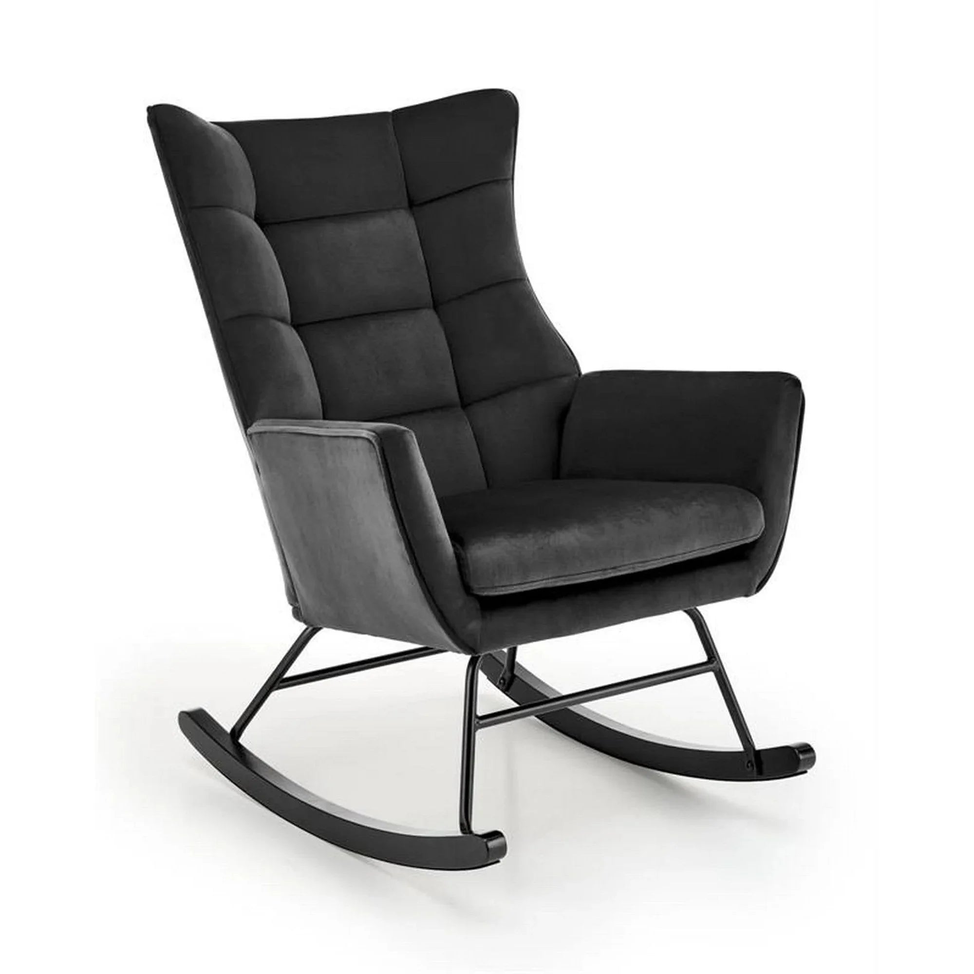 Fotoliu balansoar BAZALTO, negru, stofa catifelata, 70x90x92 cm