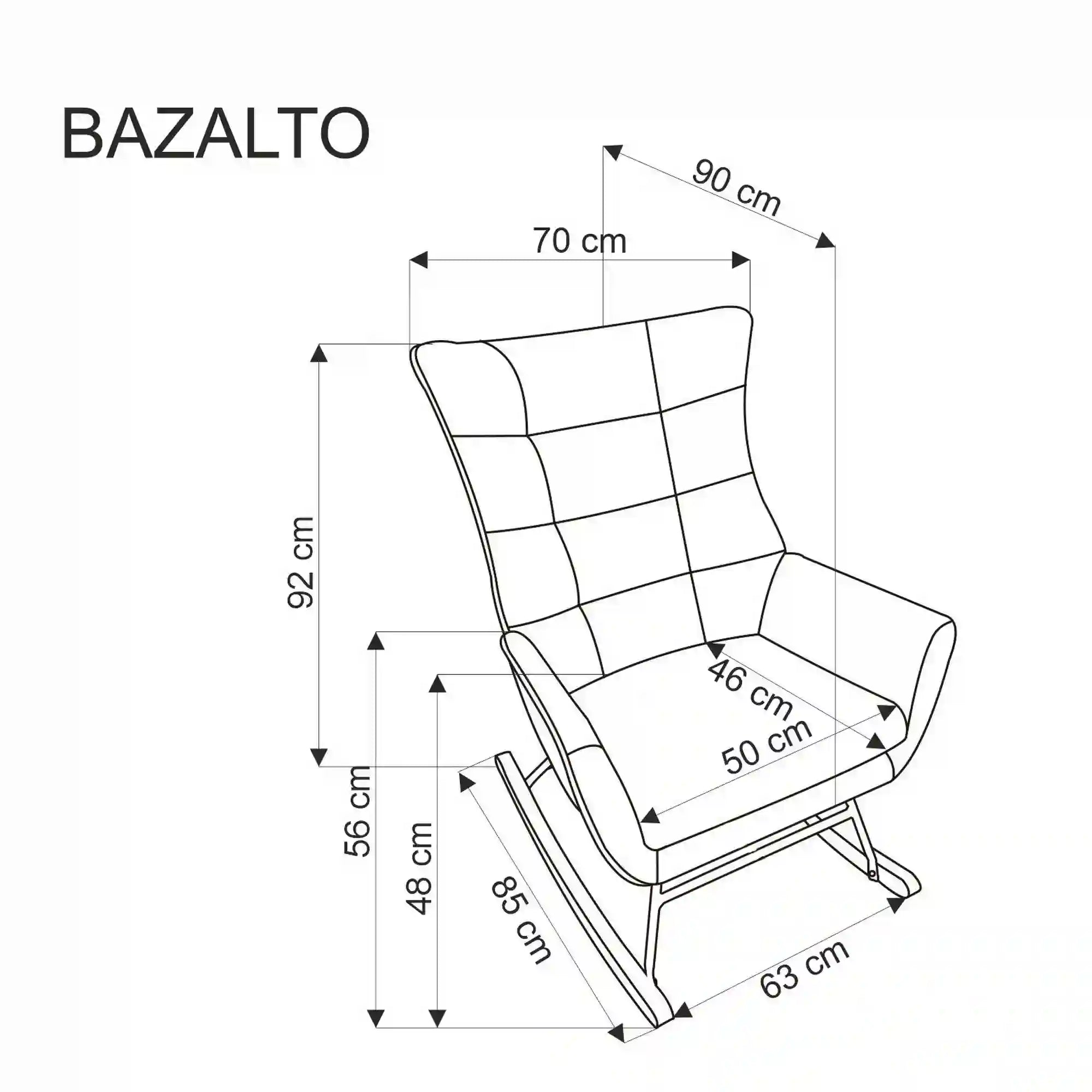 Scaun balansoar tapitat BAZALTO, verde/negru, stofa catifelata, 70x90x92 cm