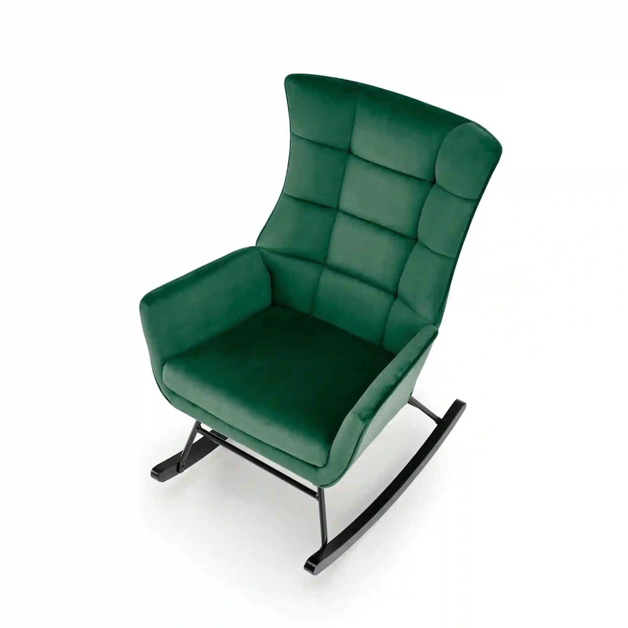 Scaun balansoar tapitat BAZALTO, verde/negru, stofa catifelata, 70x90x92 cm