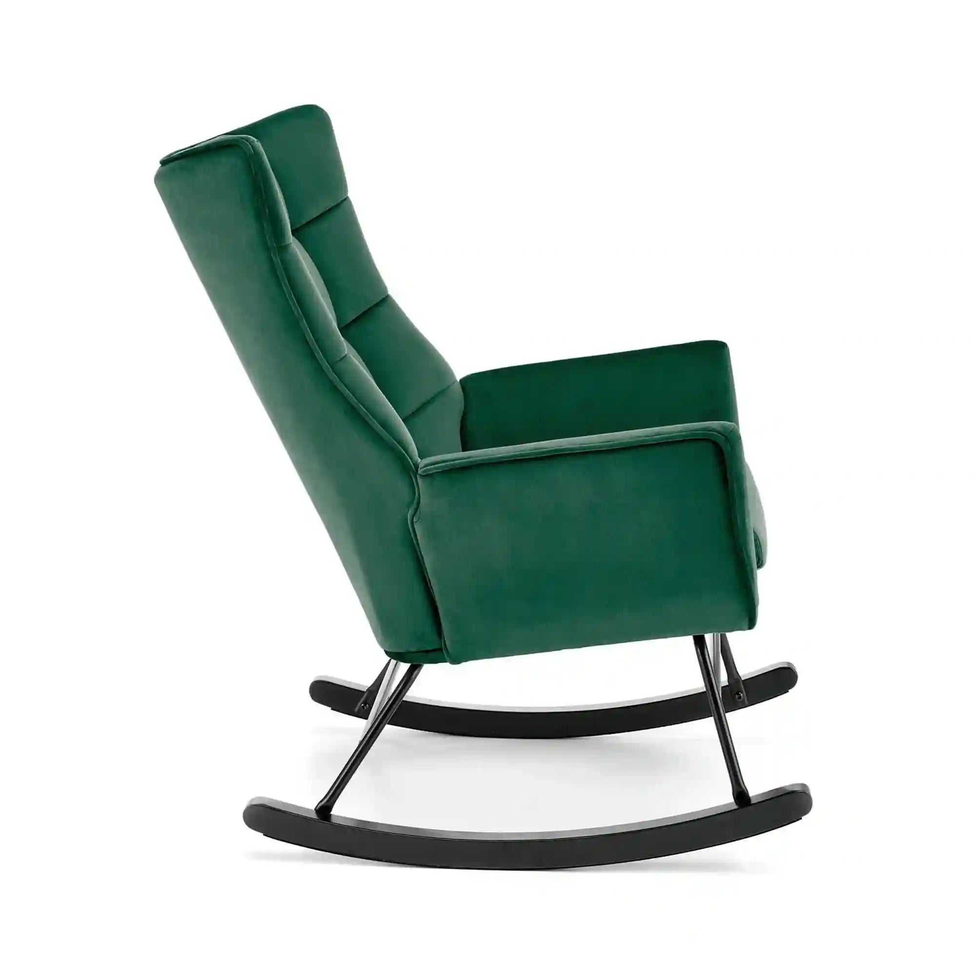 Scaun balansoar tapitat BAZALTO, verde/negru, stofa catifelata, 70x90x92 cm