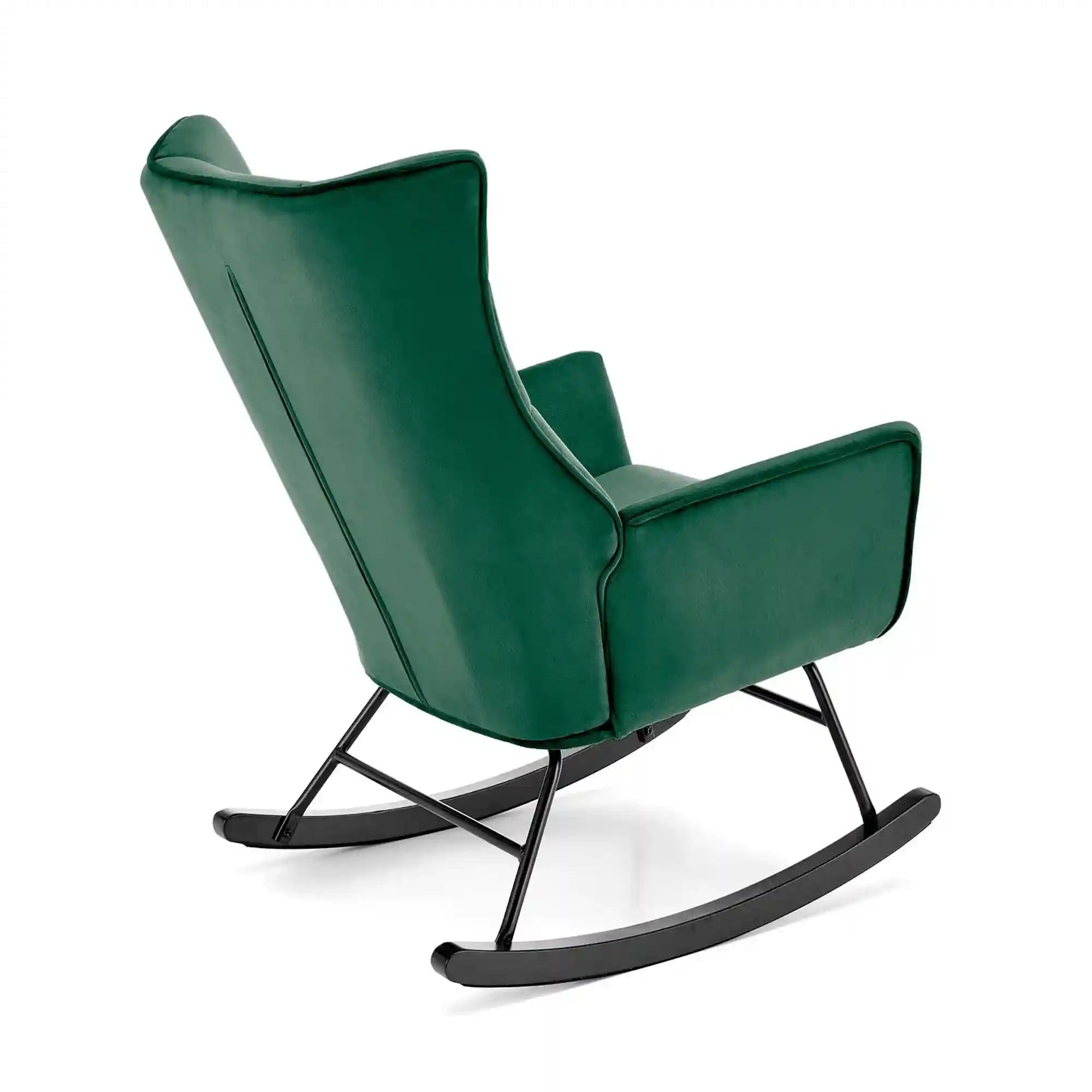 Scaun balansoar tapitat BAZALTO, verde/negru, stofa catifelata, 70x90x92 cm