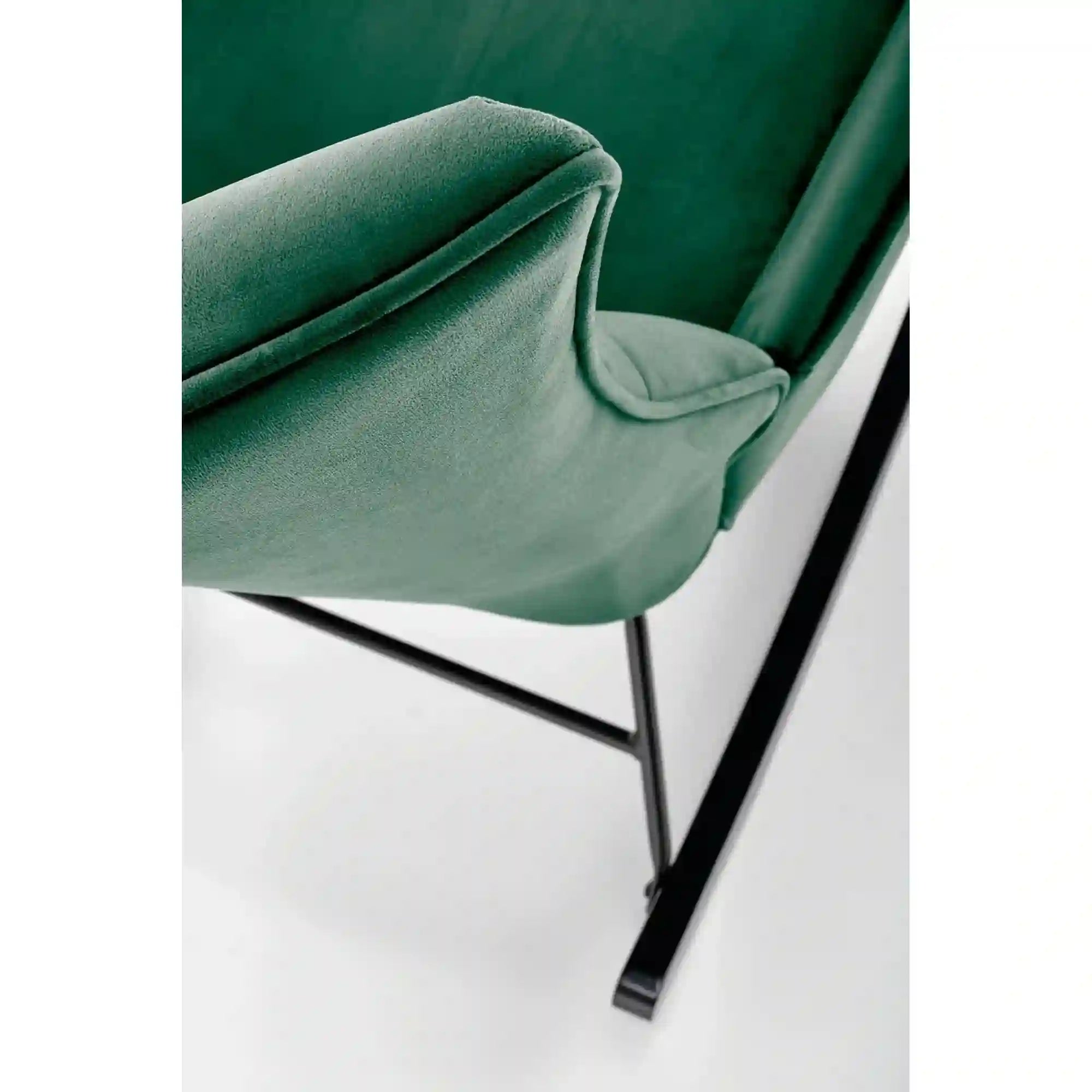 Scaun balansoar tapitat BAZALTO, verde/negru, stofa catifelata, 70x90x92 cm