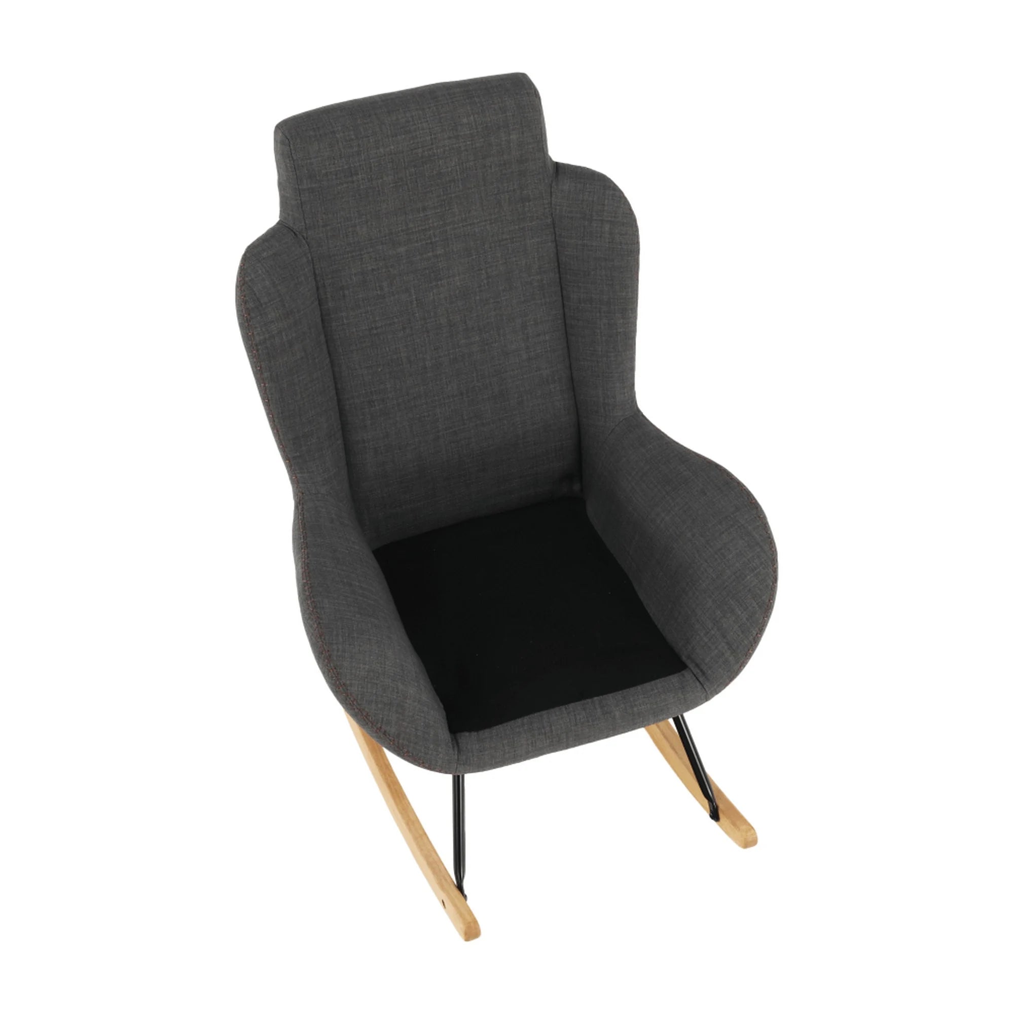 Fotoliu balansoar HARPER, metal/lemn/stofa clasica gri inchis/stejar, 75x83x110 cm