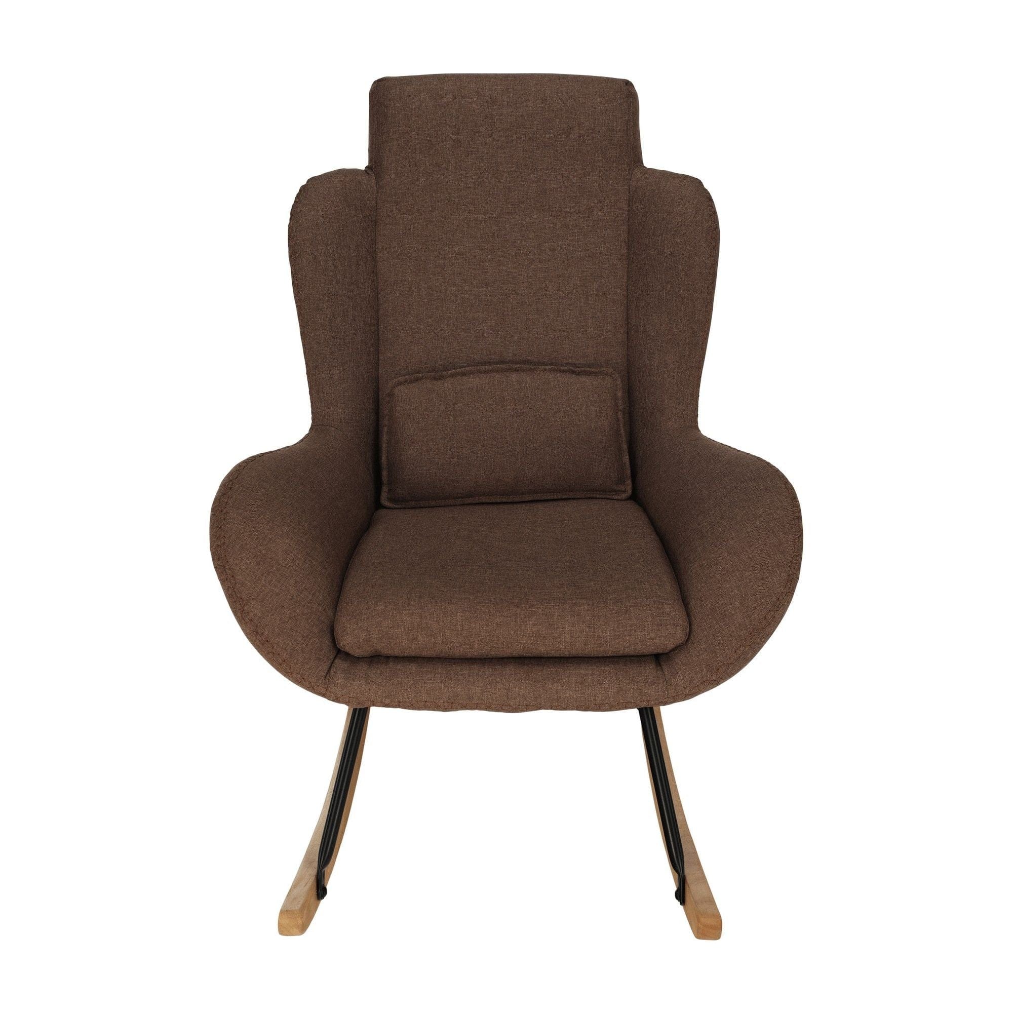 Fotoliu balansoar HARPER, metal/lemn/stofa clasica maro/stejar, 75x83x110 cm