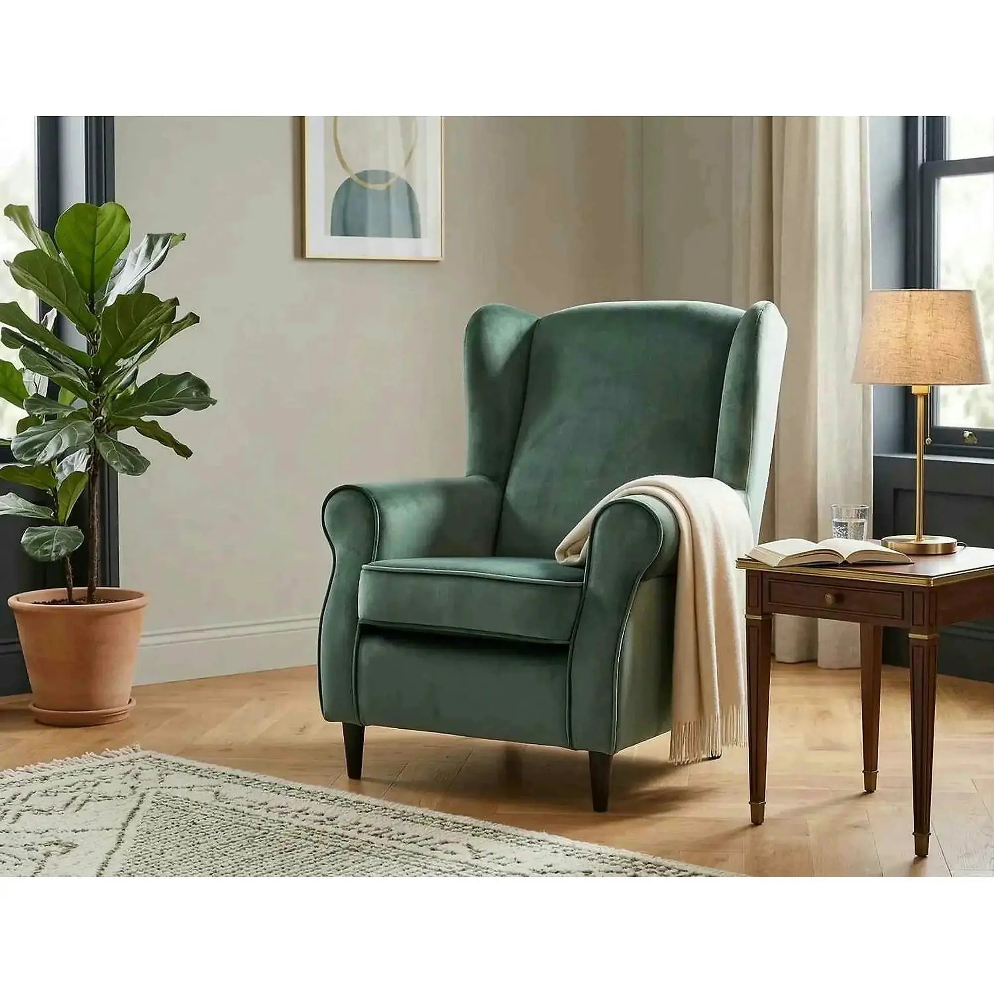 Fotoliu BARON, stofa catifelata verde - Bluvel 78/wenge, 75x80x101 cm