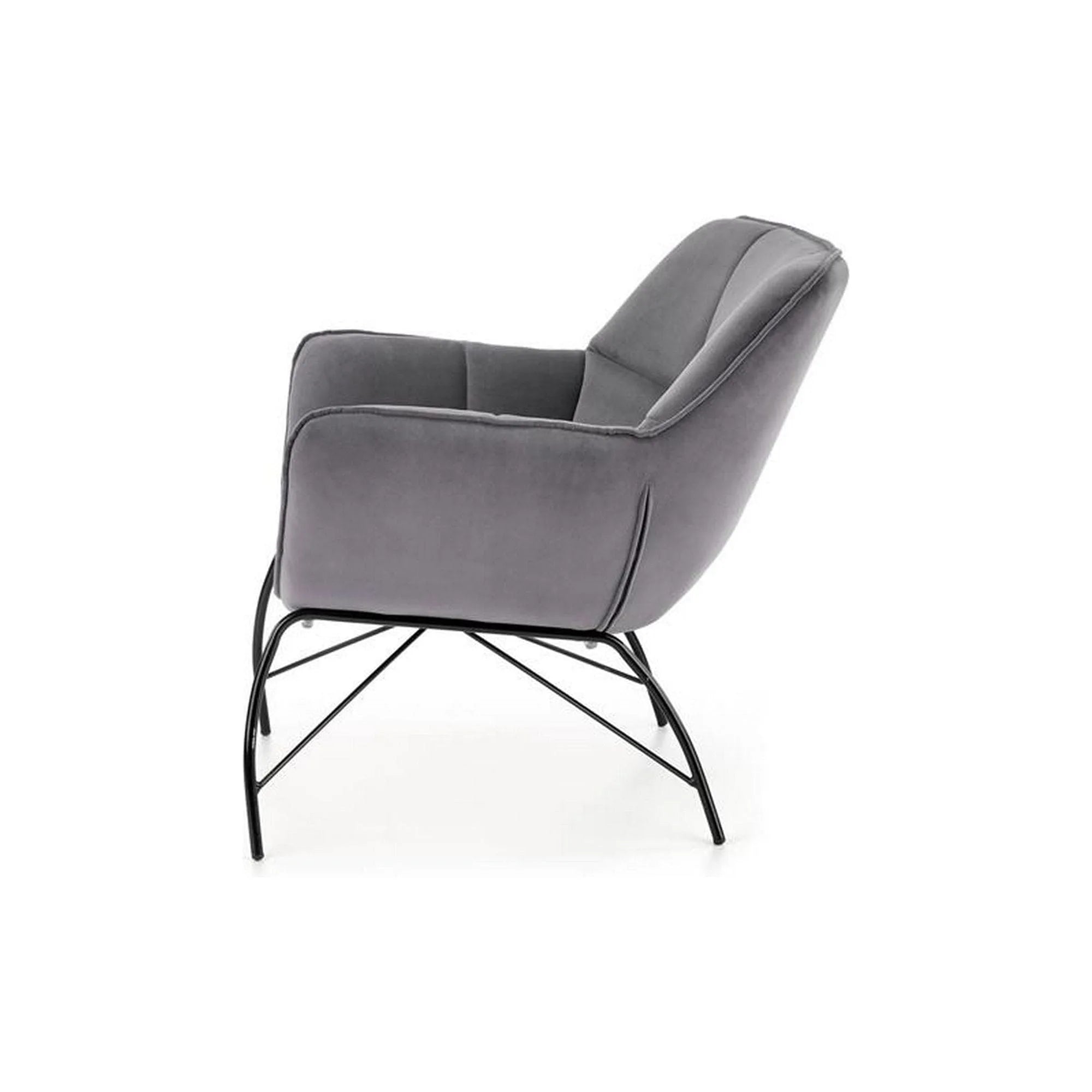 Fotoliu BELTON, gri/negru, stofa catifelata/otel, 74x73x78 cm