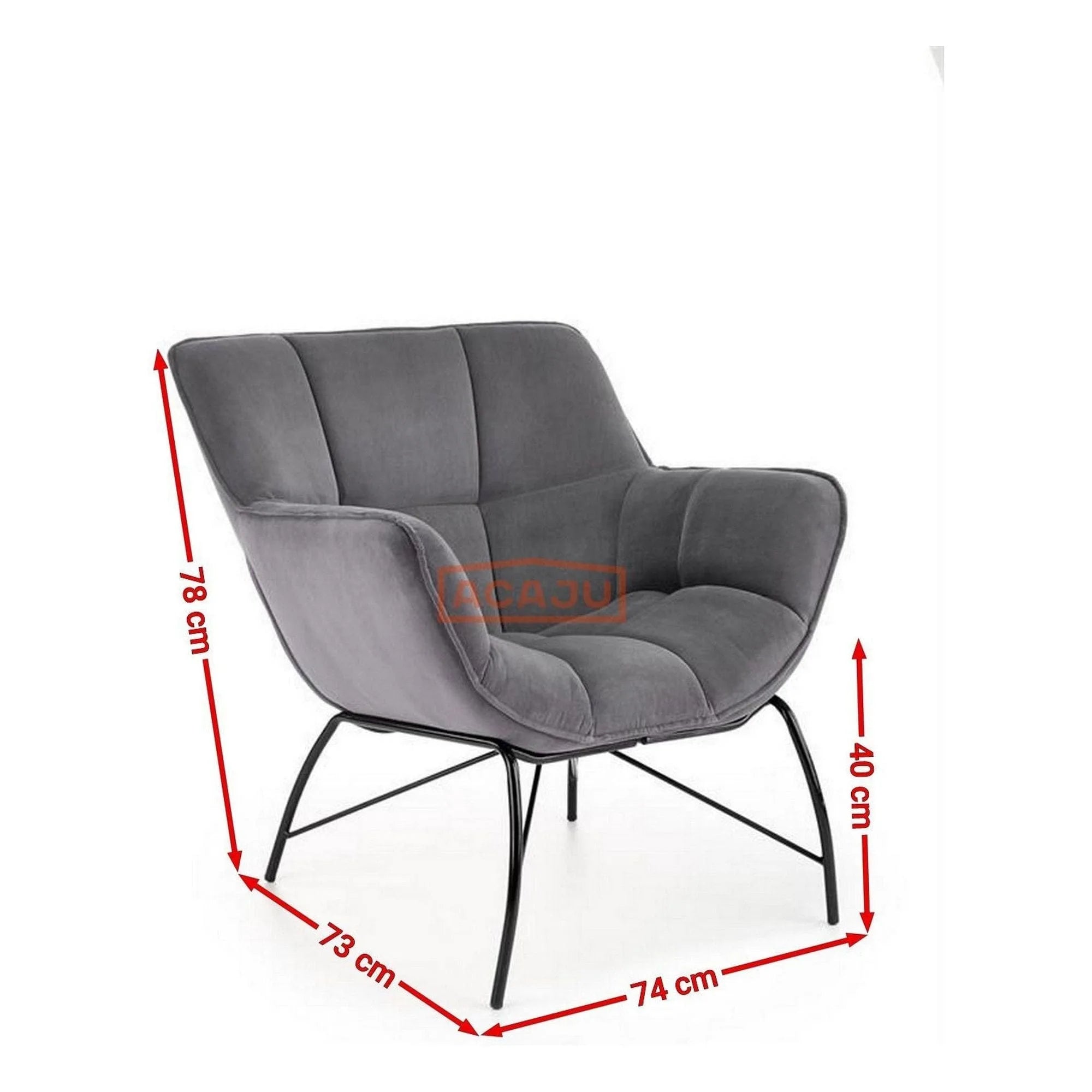 Fotoliu BELTON, gri/negru, stofa catifelata/otel, 74x73x78 cm