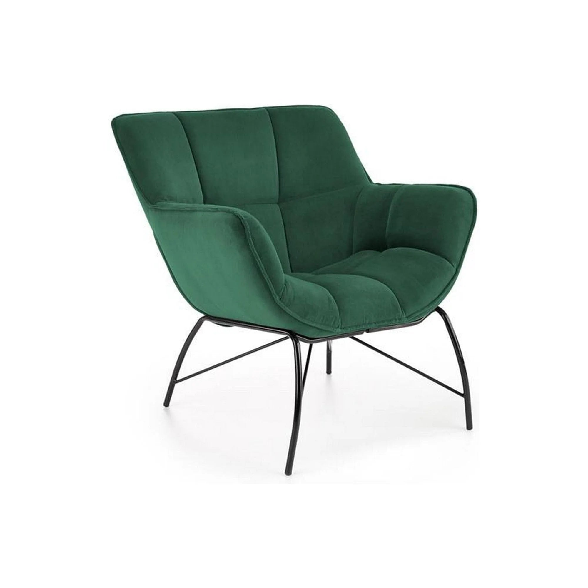 Fotoliu BELTON, verde inchis/negru, stofa catifelata/otel, 74x73x78 cm