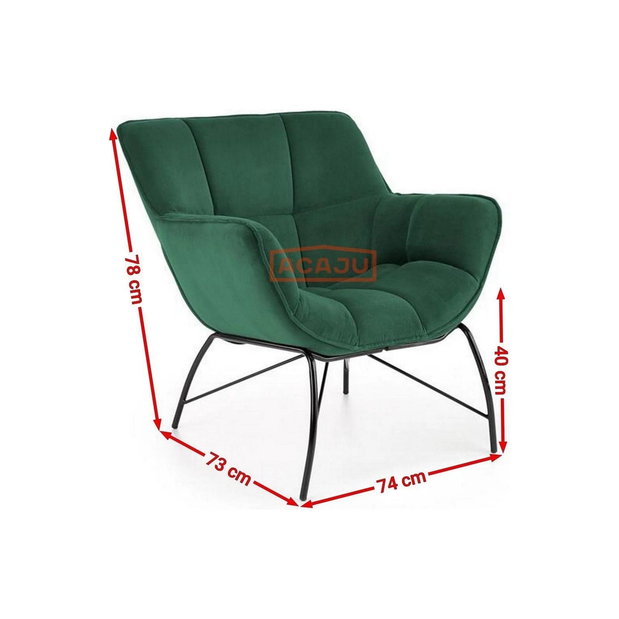 Fotoliu BELTON, verde inchis/negru, stofa catifelata/otel, 74x73x78 cm