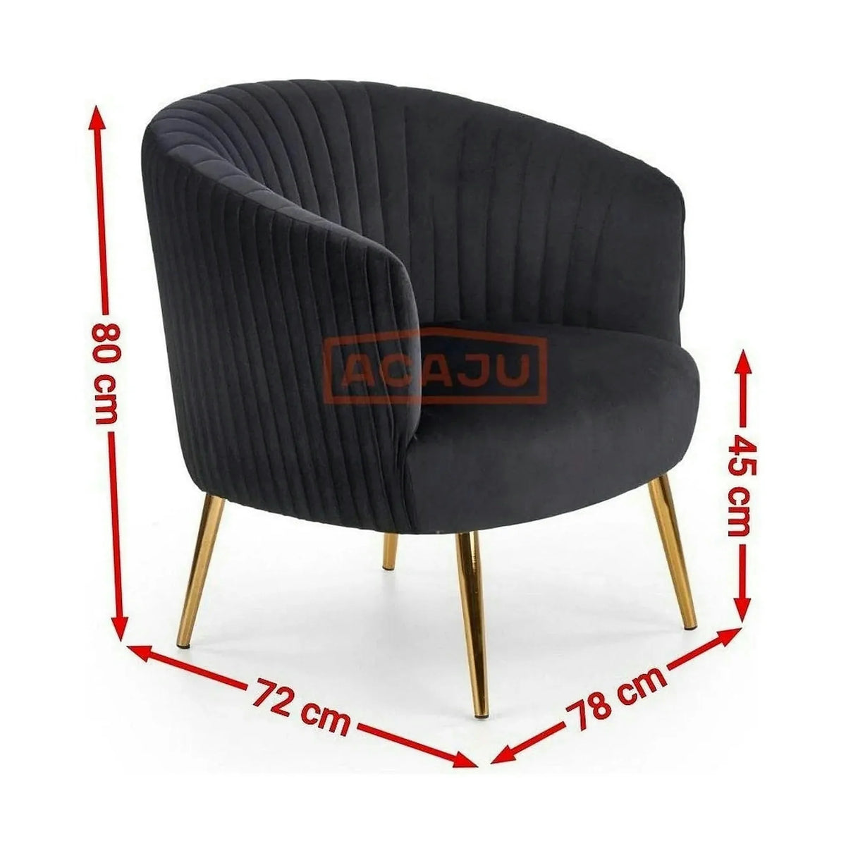 Fotoliu cafenea CROWN, negru/auriu, stofa catifelata/otel, 78x72x80 cm