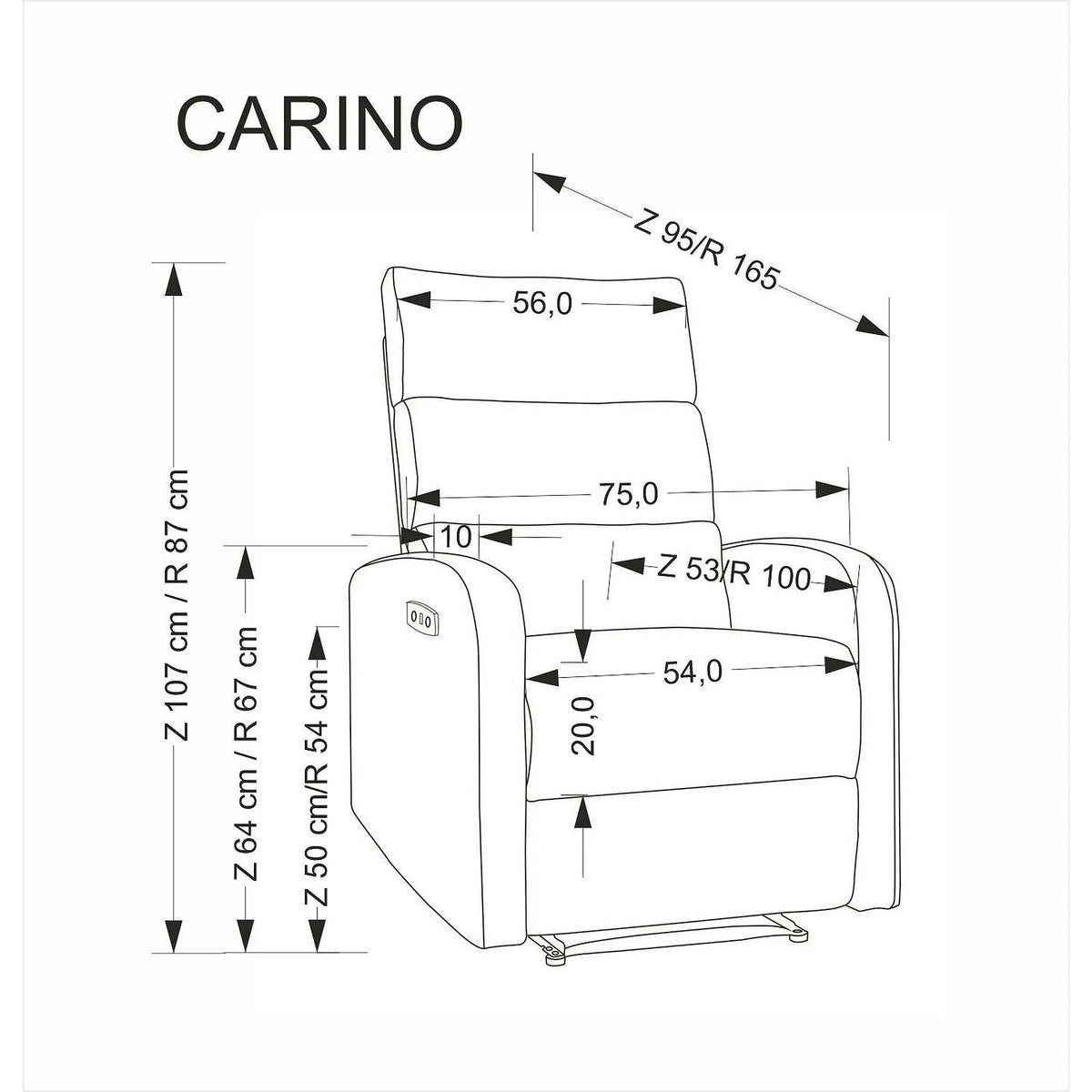 Fotoliu CARINIO, gri/negru, stofa clasica/metal, 75x95/165x87/107 cm