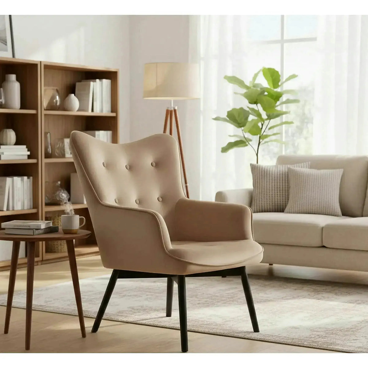 Fotoliu CARMEN, stofa catifelata bej - Bluvel 28, 72x75x99 cm