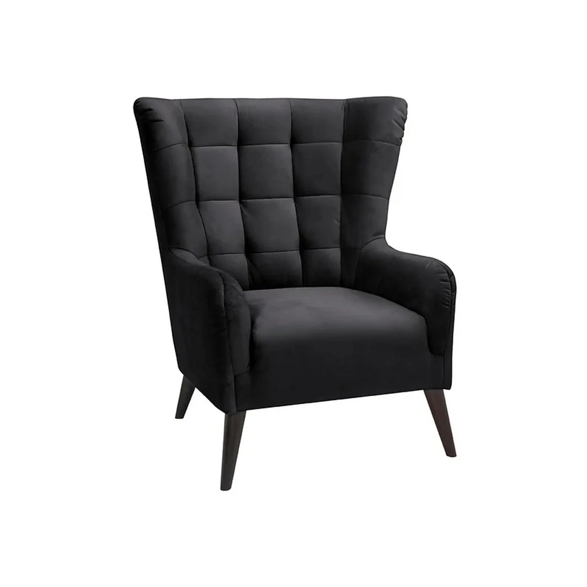 Fotoliu CASEY, negru, stofa catifelata/lemn, 94x86x107 cm