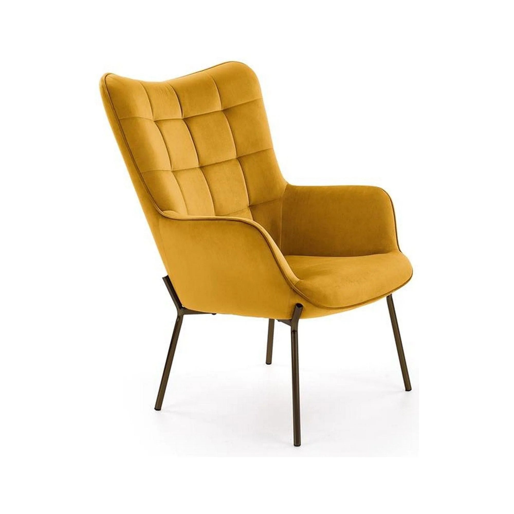 Fotoliu CASTEL, stofa catifelata galben - Bluvel 68, 71x79x97 cm