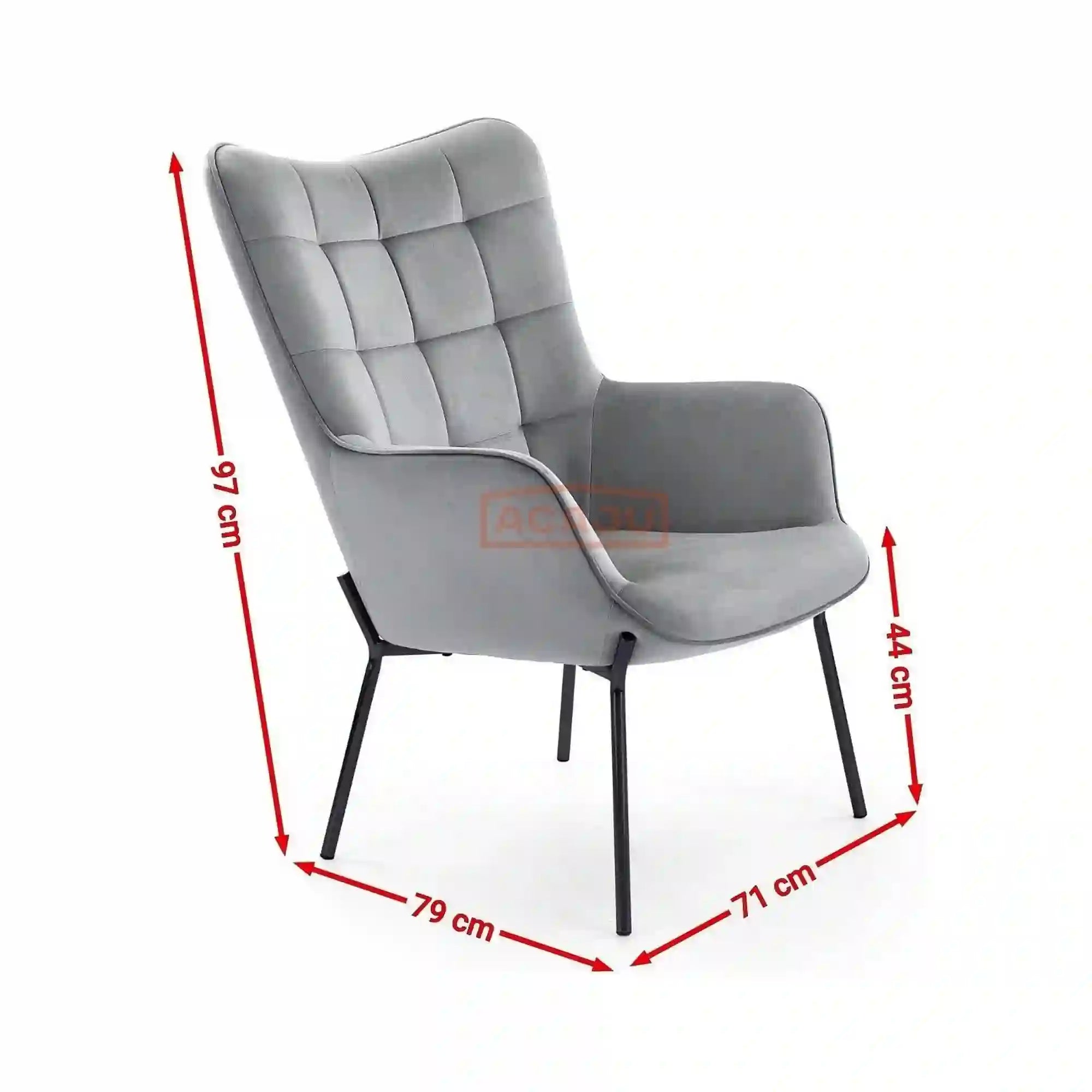 Fotoliu CASTEL, stofa catifelata gri - Bluvel 14, 71x79x97 cm