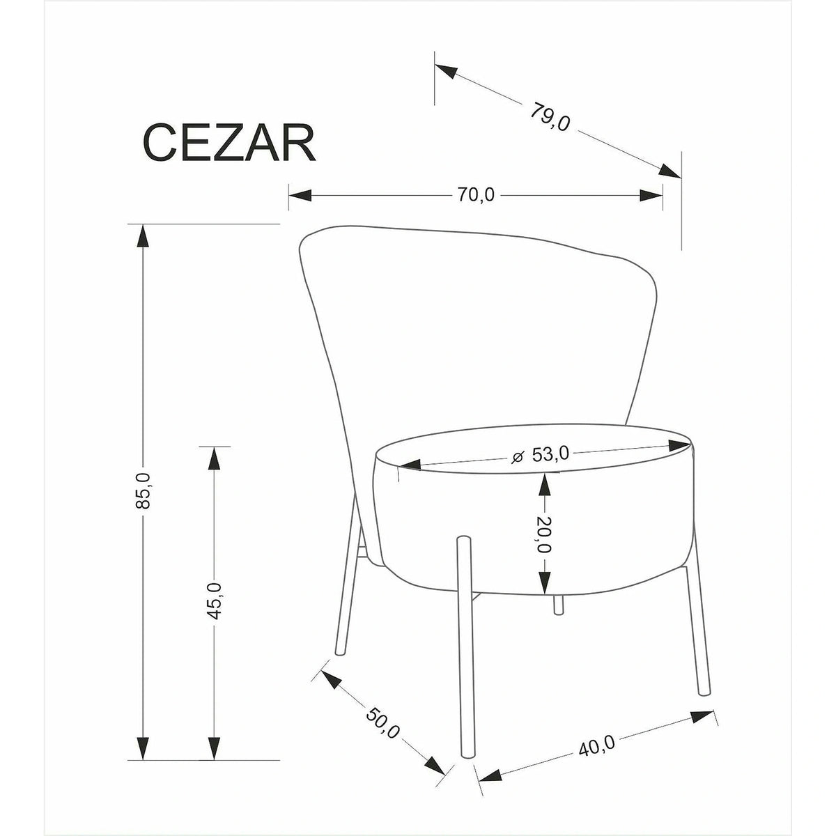 Fotoliu CEZAR, bej/negru, stofa catifelata/otel, 70x79x85 cm