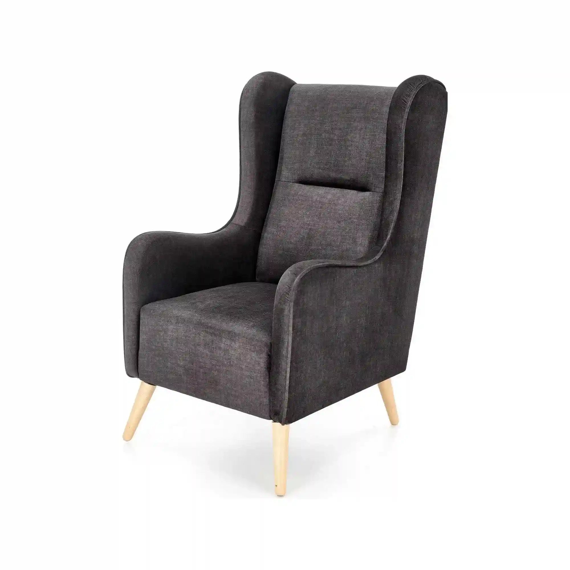 Fotoliu CHESTER, gri antracit/stejar, stofa catifelata/lemn, 67x85x114 cm