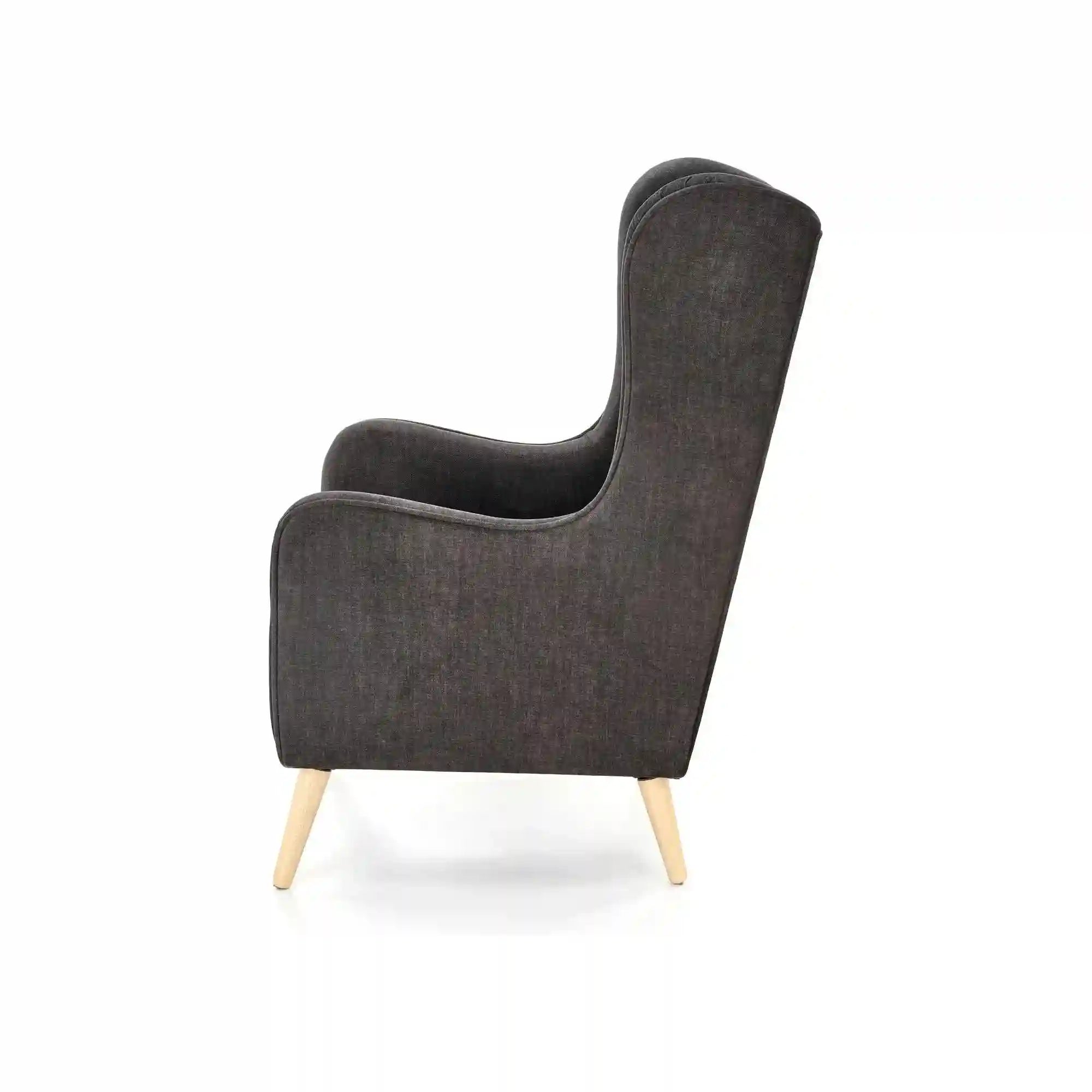 Fotoliu CHESTER, gri antracit/stejar, stofa catifelata/lemn, 67x85x114 cm