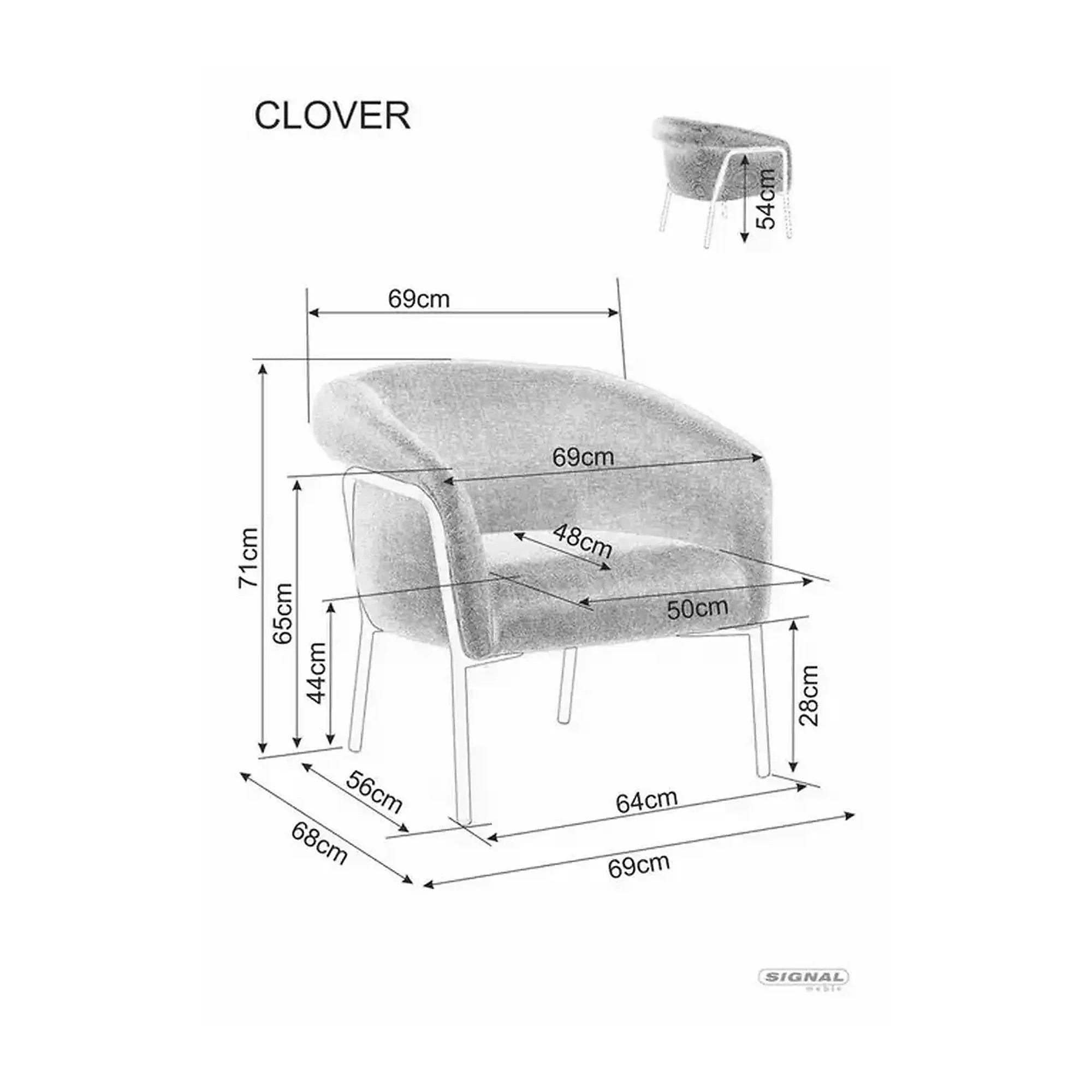 Fotoliu CLOVER, stofa clasica gri - Brego 07, 69x68x71 cm