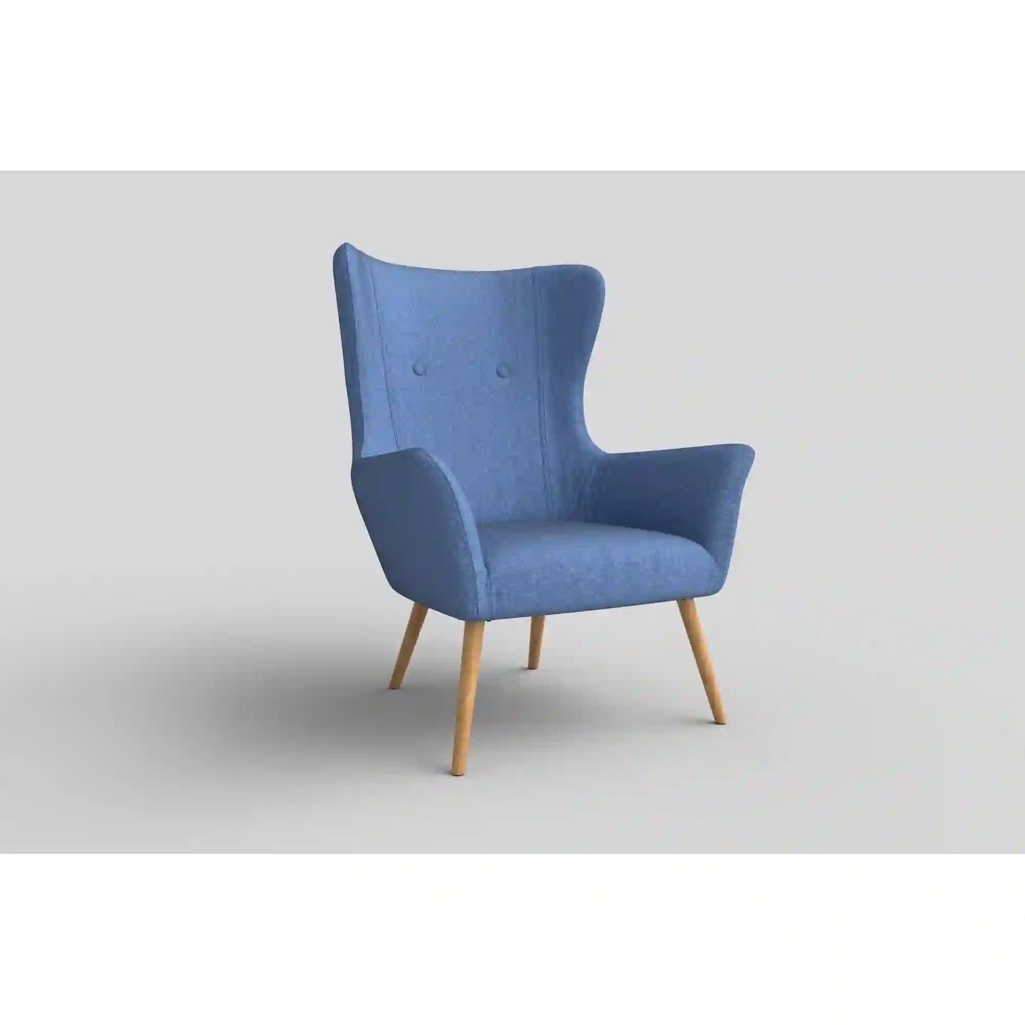 Fotoliu COTTO, albastru/stejar, stofa/lemn, 73x76x99 cm