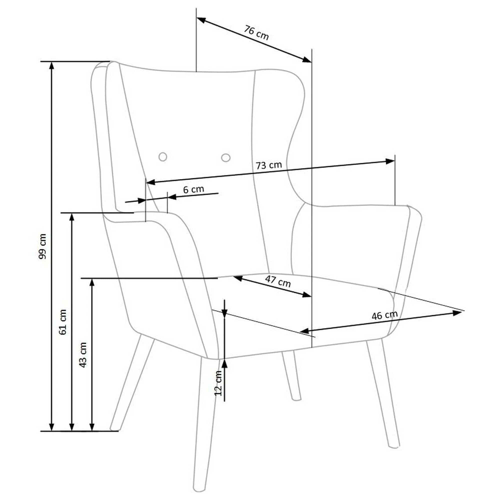 Fotoliu COTTO, albastru/stejar, stofa/lemn, 73x76x99 cm