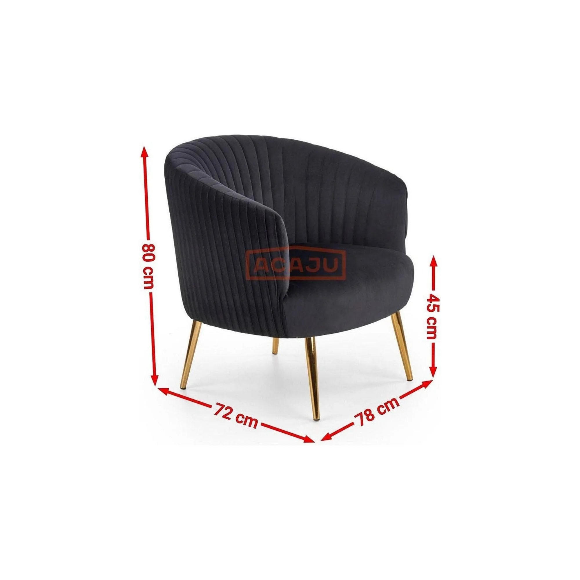 Fotoliu CROWN, negru/auriu, stofa catifelata/otel, 78x72x80 cm