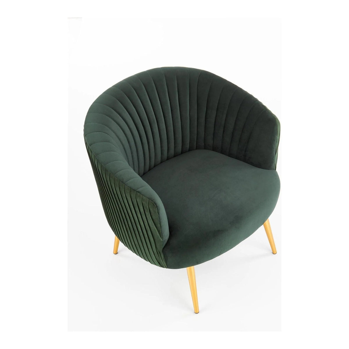 Fotoliu cafenea CROWN, verde inchis/auriu, stofa catifelata/otel, 78x72x80 cm