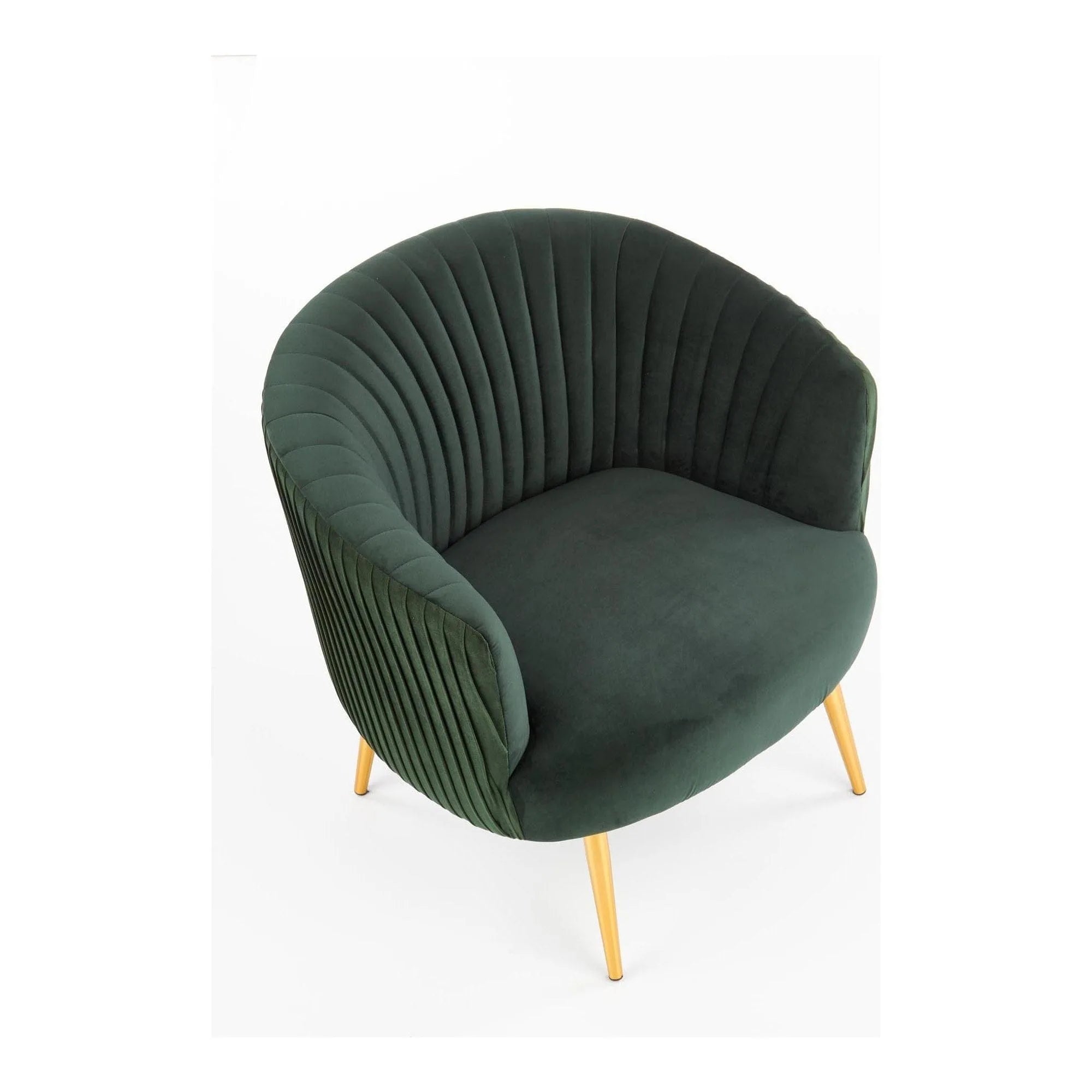 Fotoliu cafenea CROWN, verde inchis/auriu, stofa catifelata/otel, 78x72x80 cm