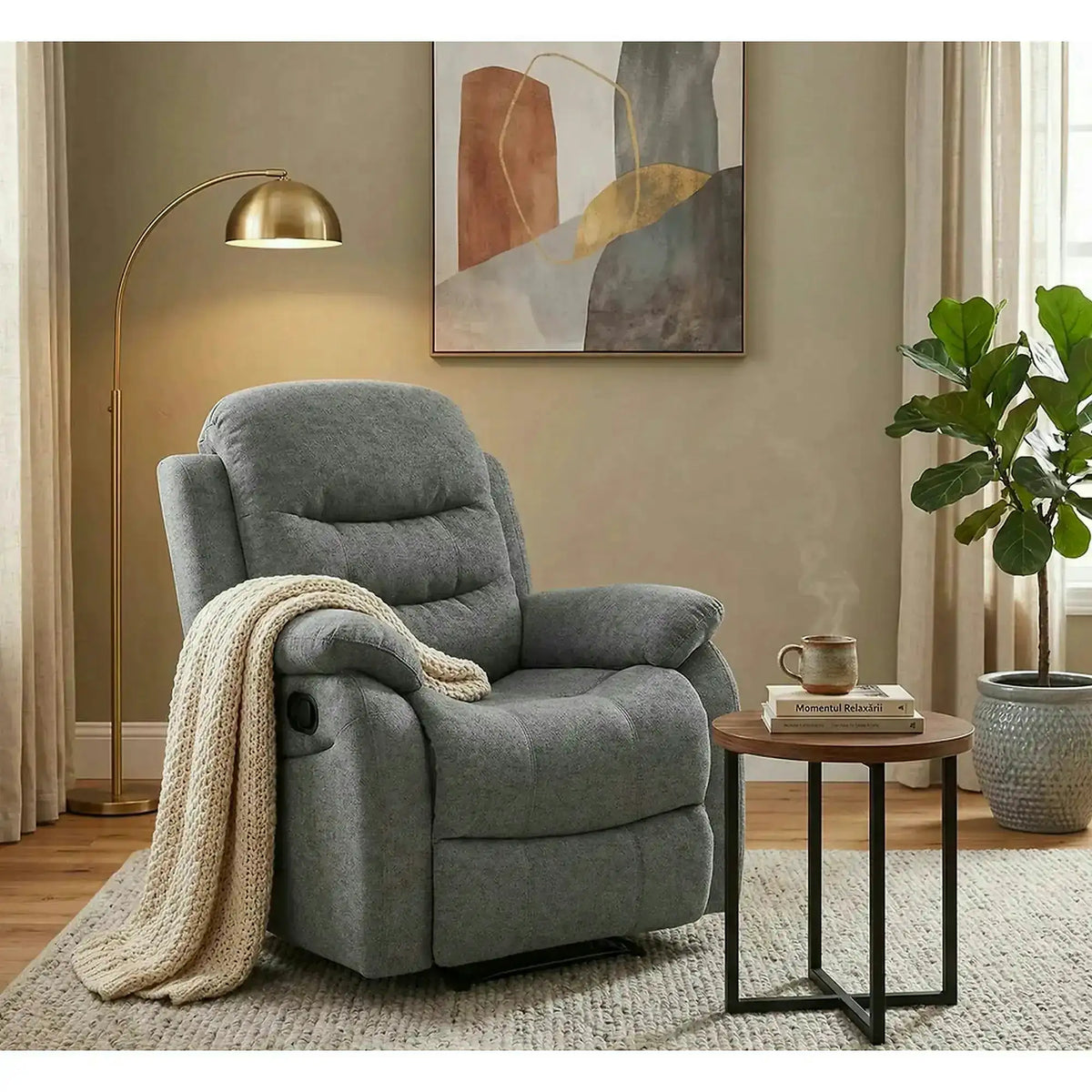 Fotoliu cu recliner NERON, gri/negru, stofa/metal, 72x80/160x101 cm