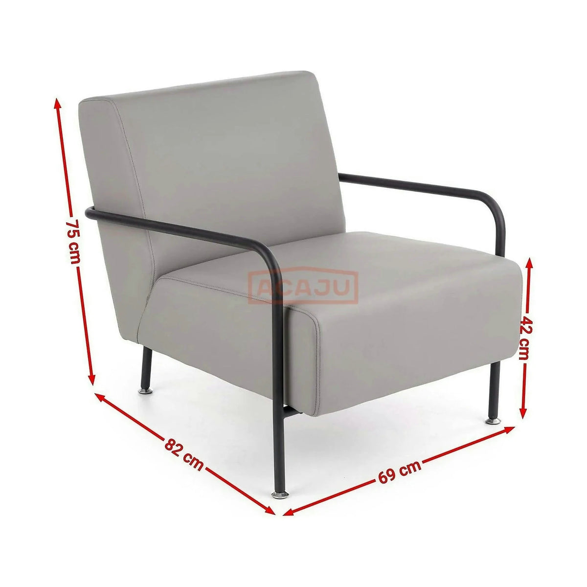 Fotoliu CUPER, gri/negru, piele ecologica/otel, 69x82x75 cm