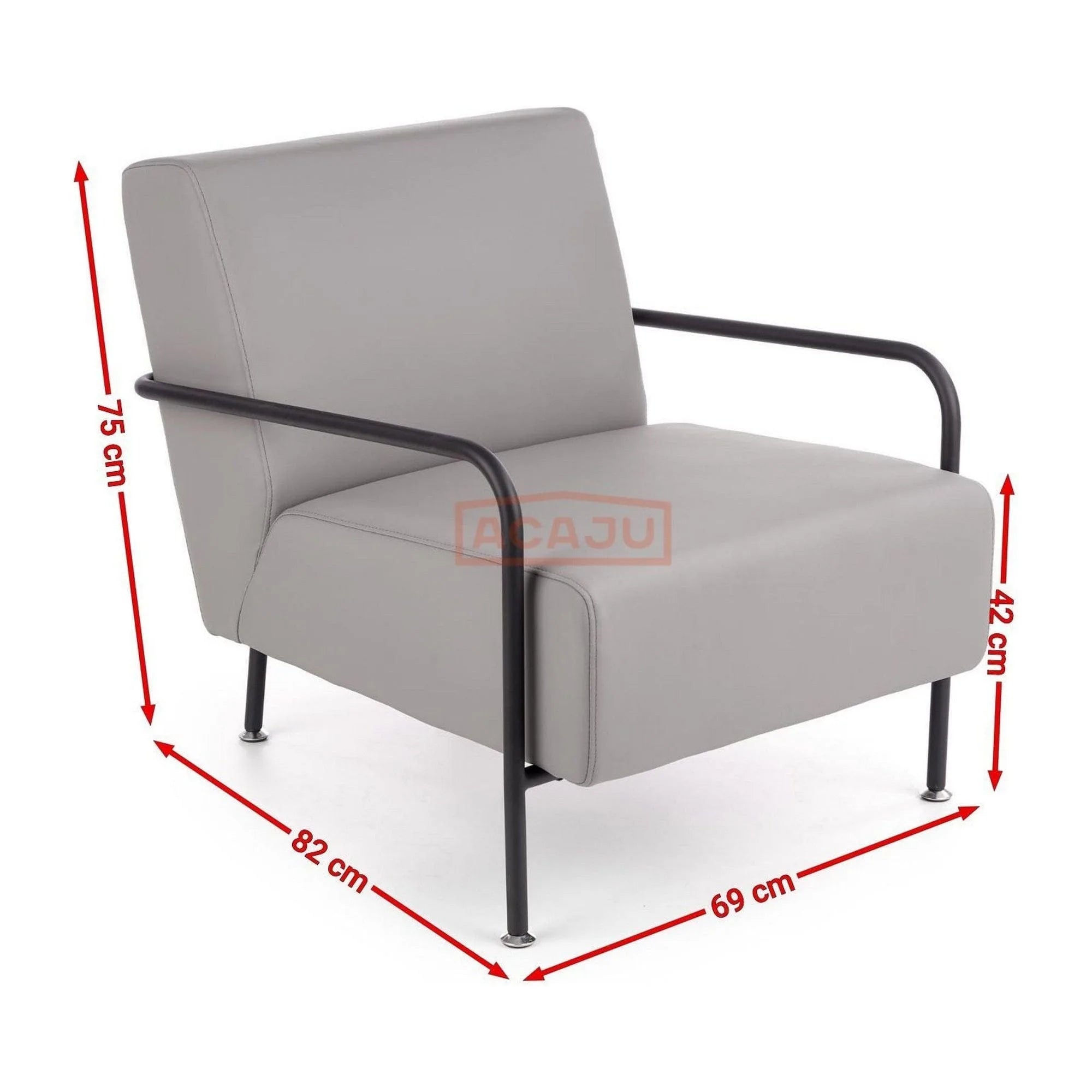 Fotoliu CUPER, gri/negru, piele ecologica/otel, 69x82x75 cm