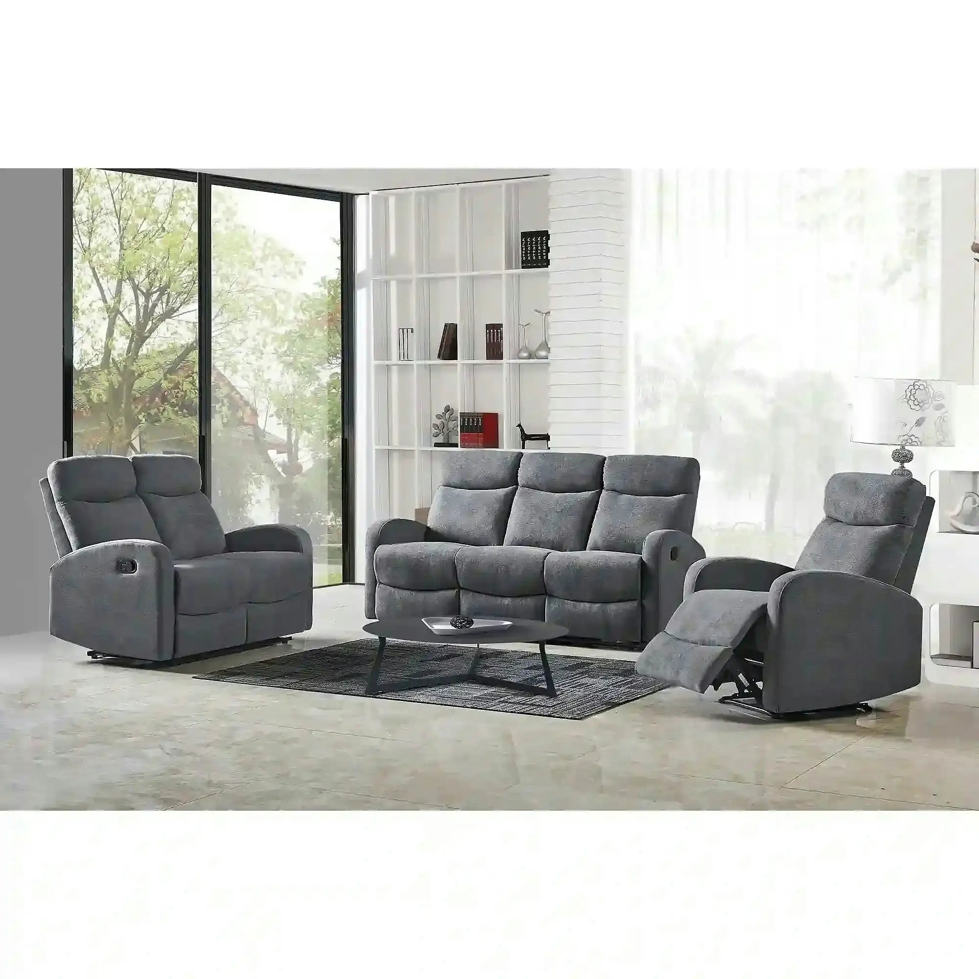 Fotoliu de living rabatabil OSLO 1S, gri/negru, stofa/metal, 75x95/158x79/100 cm