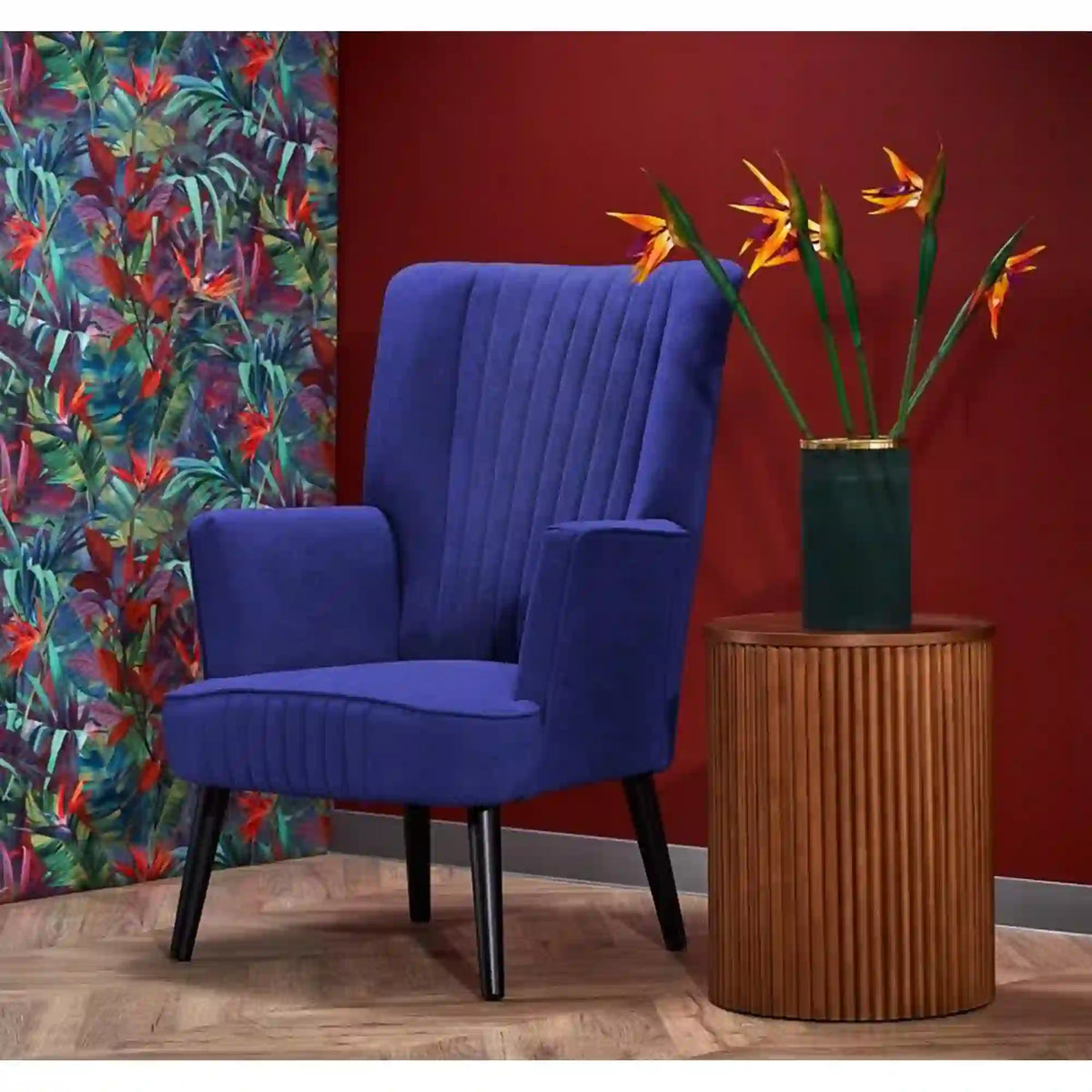 Fotoliu DELGADO, albstru/negru, stofa catifelata/lemn, 75x70x100 cm