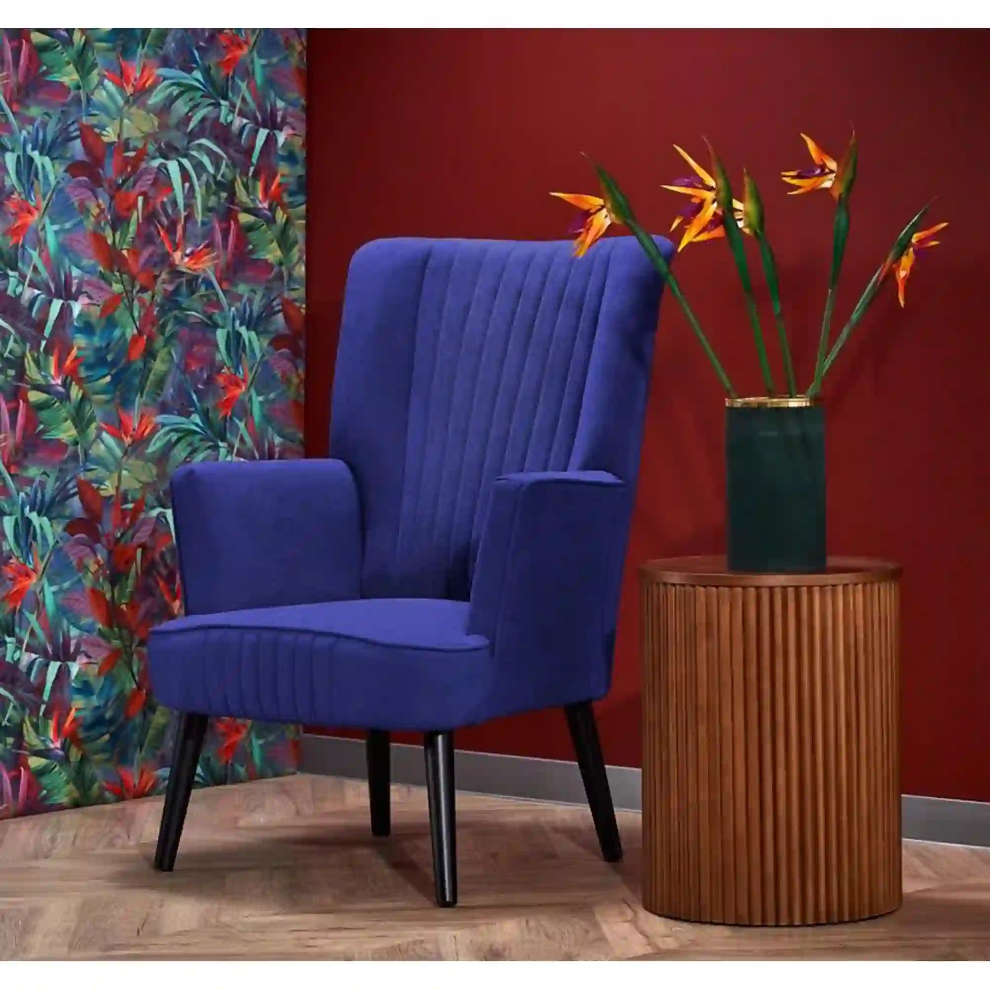 Fotoliu DELGADO, albstru/negru, stofa catifelata/lemn, 75x70x100 cm