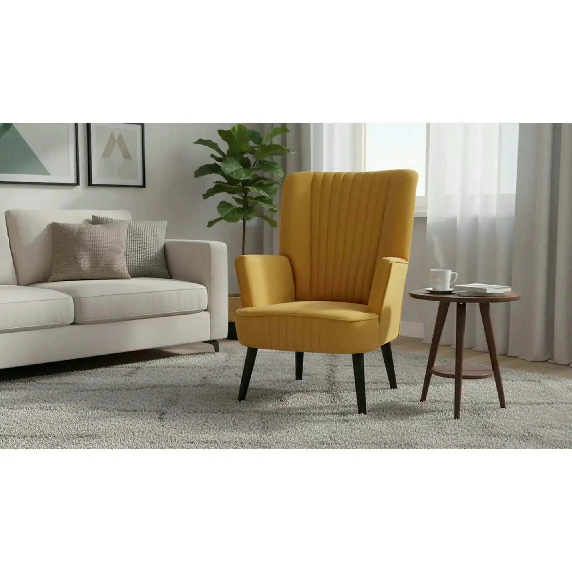 Fotoliu DELGADO, stofa catifelata galben - Bluvel 68, 75x70x100 cm