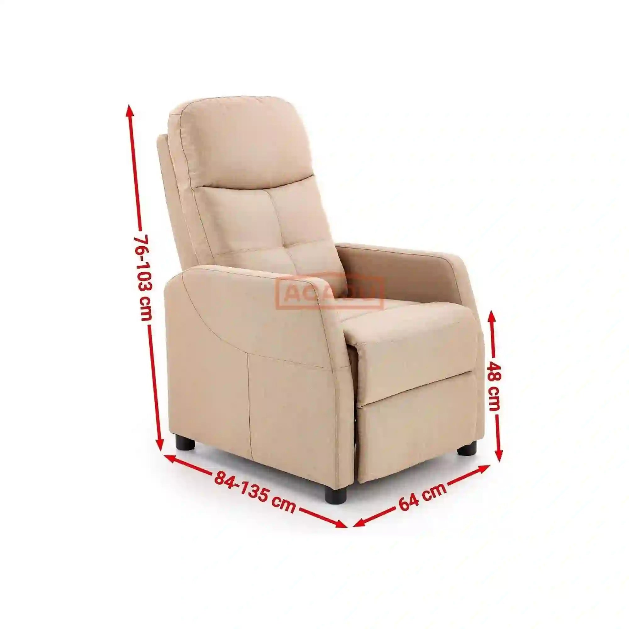 Fotoliu FELIPE, bej/negru, stofa/plastic, 64x84/135x76/103 cm