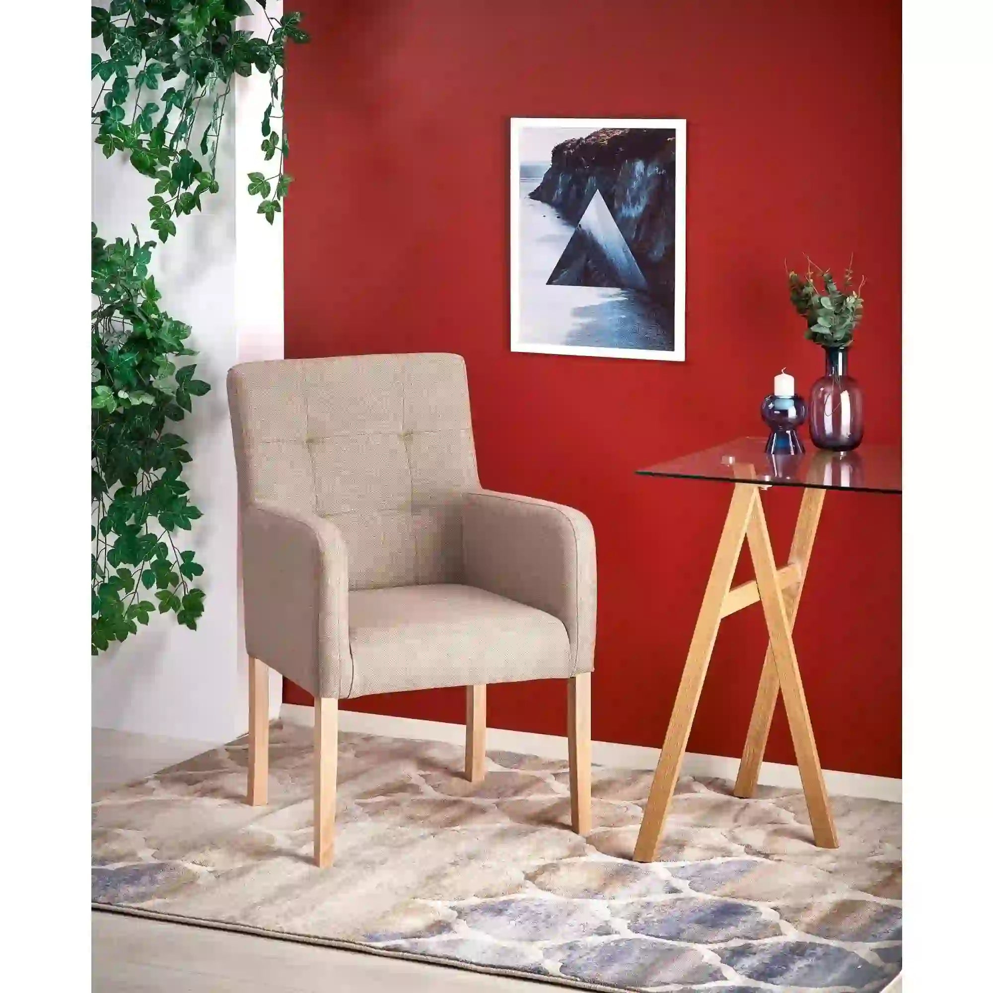 Fotoliu FILO, bej/stejar miere, stofa clasica/lemn, 60x62x92 cm