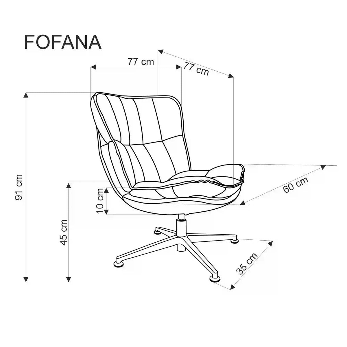 Fotoliu FOFANA, crem/negru, stofa/metal, 77x77x91 cm