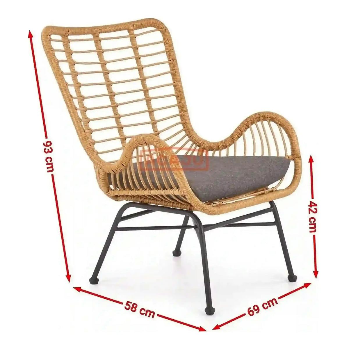 Fotoliu gradina IKARO, bej/gri, rattan sintetic/otel, 69x58x93x42 cm