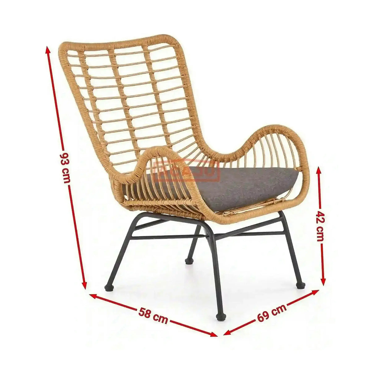 Fotoliu gradina IKARO, bej/gri, rattan sintetic/otel, 69x58x93x42 cm