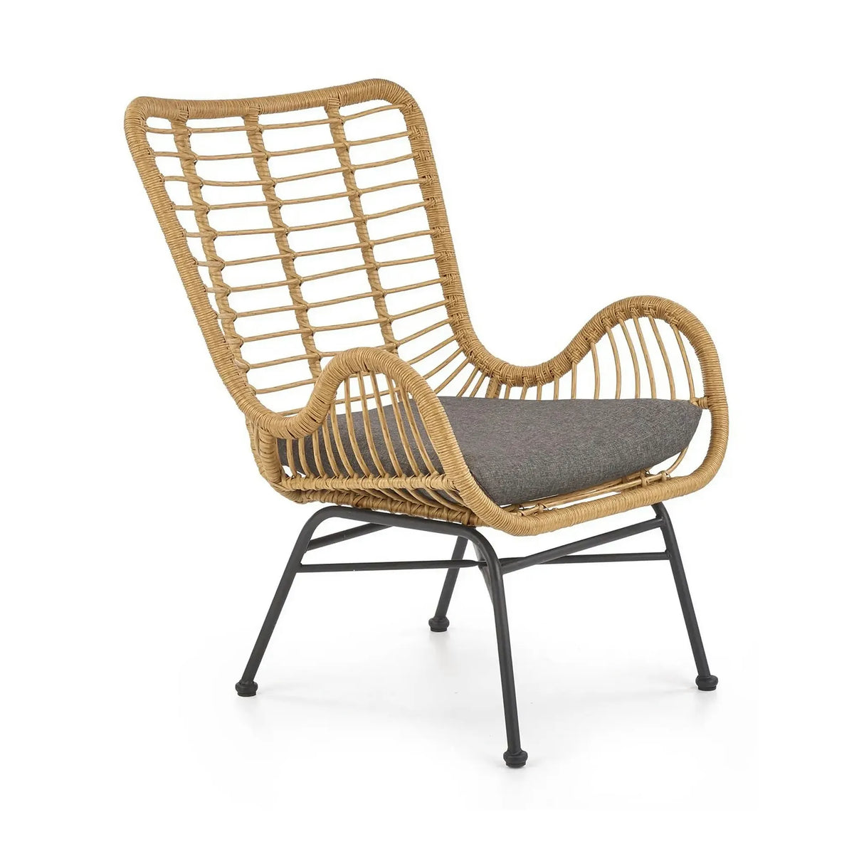 Fotoliu gradina IKARO, bej/gri, rattan sintetic/otel, 69x58x93x42 cm
