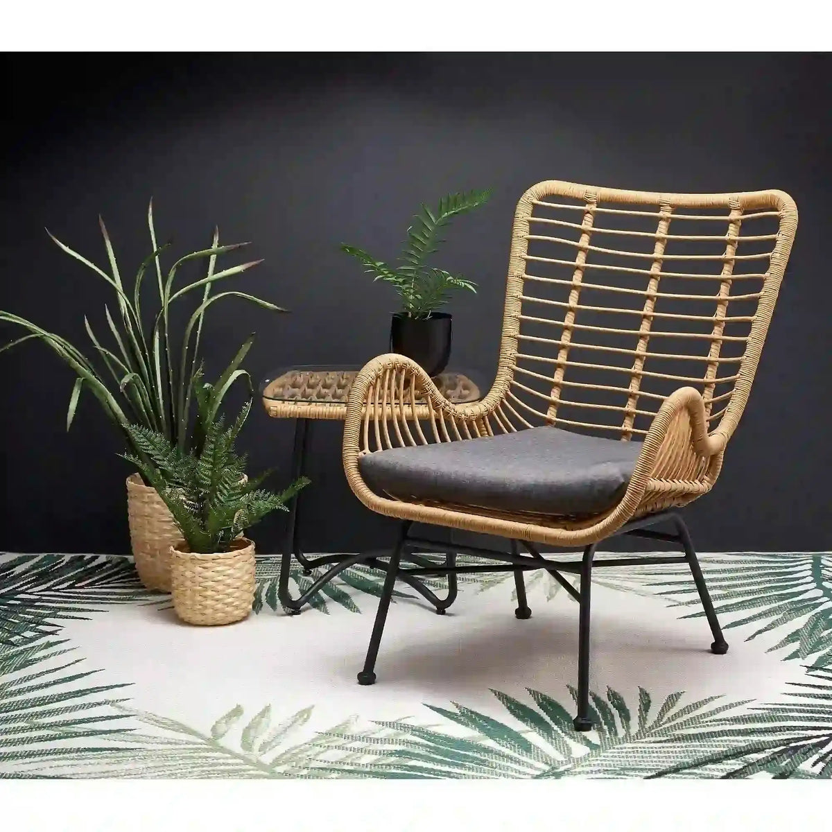 Fotoliu gradina IKARO, bej/gri, rattan sintetic/otel, 69x58x93x42 cm