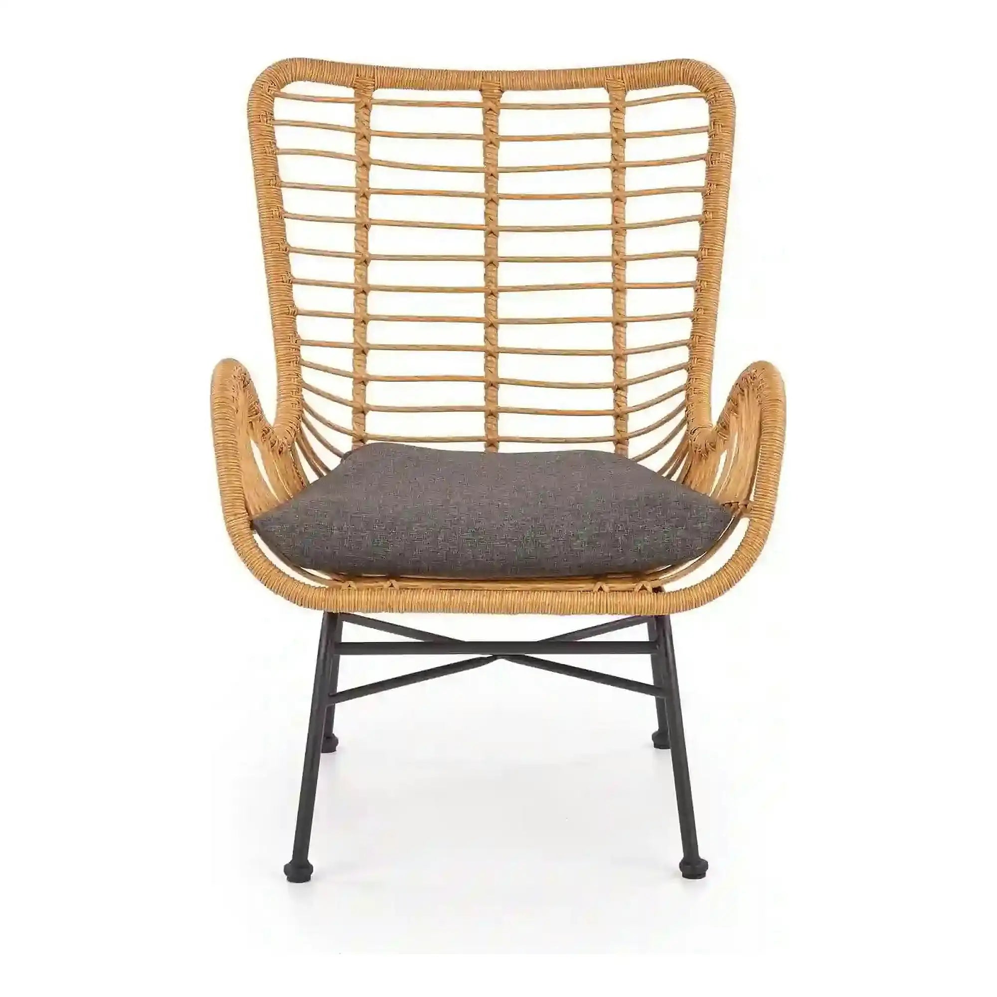 Fotoliu gradina IKARO, bej/gri, rattan sintetic/otel, 69x58x93x42 cm