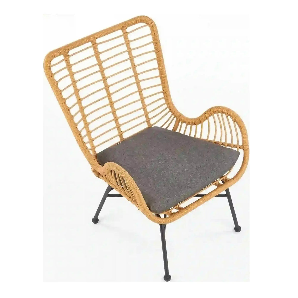 Fotoliu gradina IKARO, bej/gri, rattan sintetic/otel, 69x58x93x42 cm