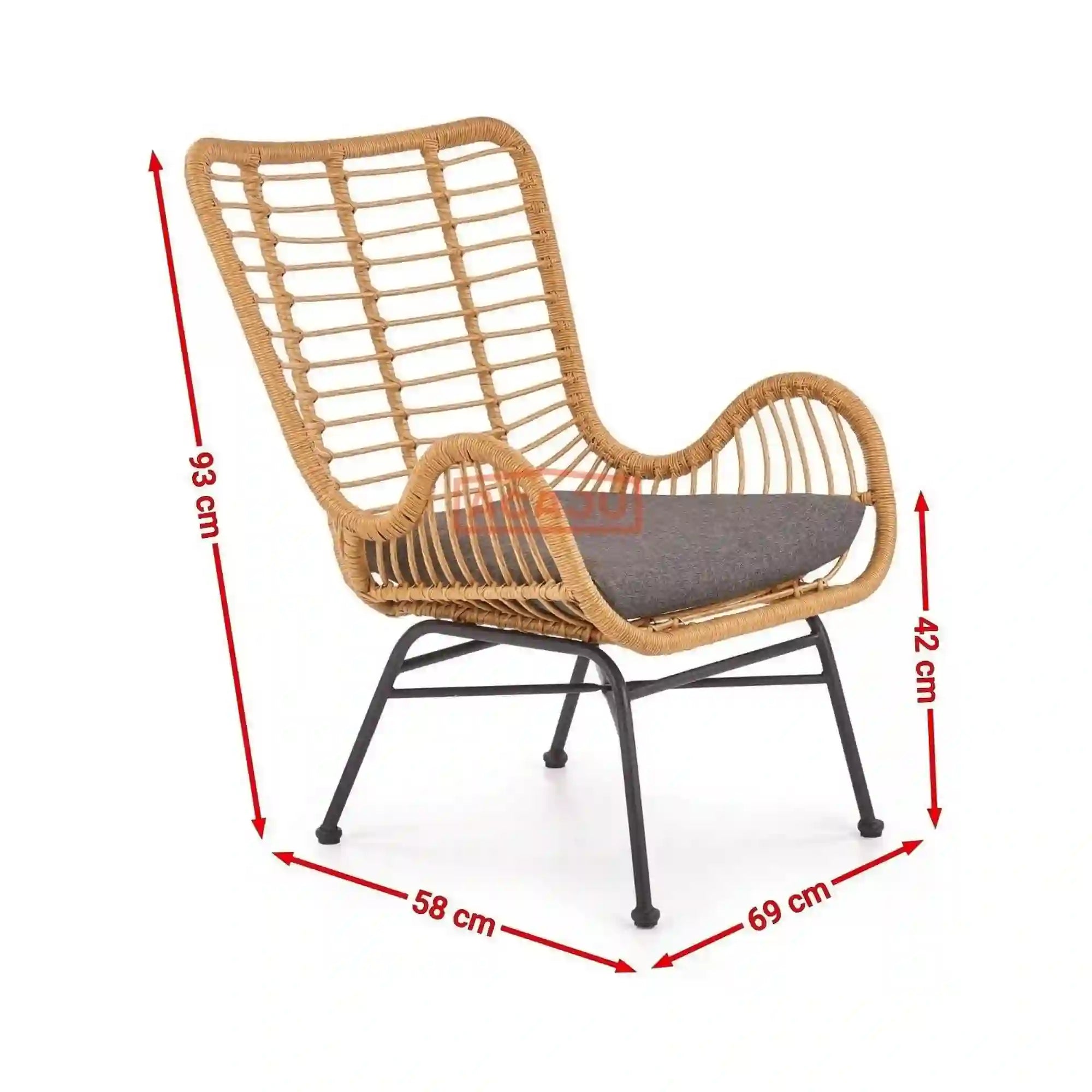 Fotoliu gradina IKARO, bej/gri, rattan sintetic/otel, 69x58x93x42 cm