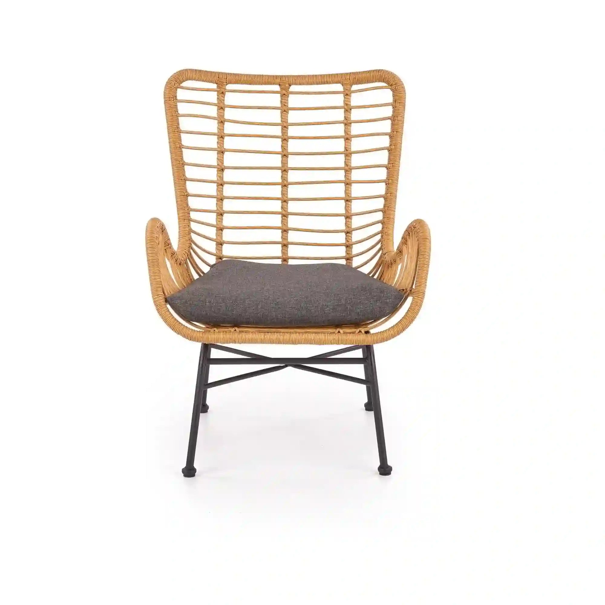 Fotoliu gradina IKARO, bej/gri, rattan sintetic/otel, 69x58x93x42 cm