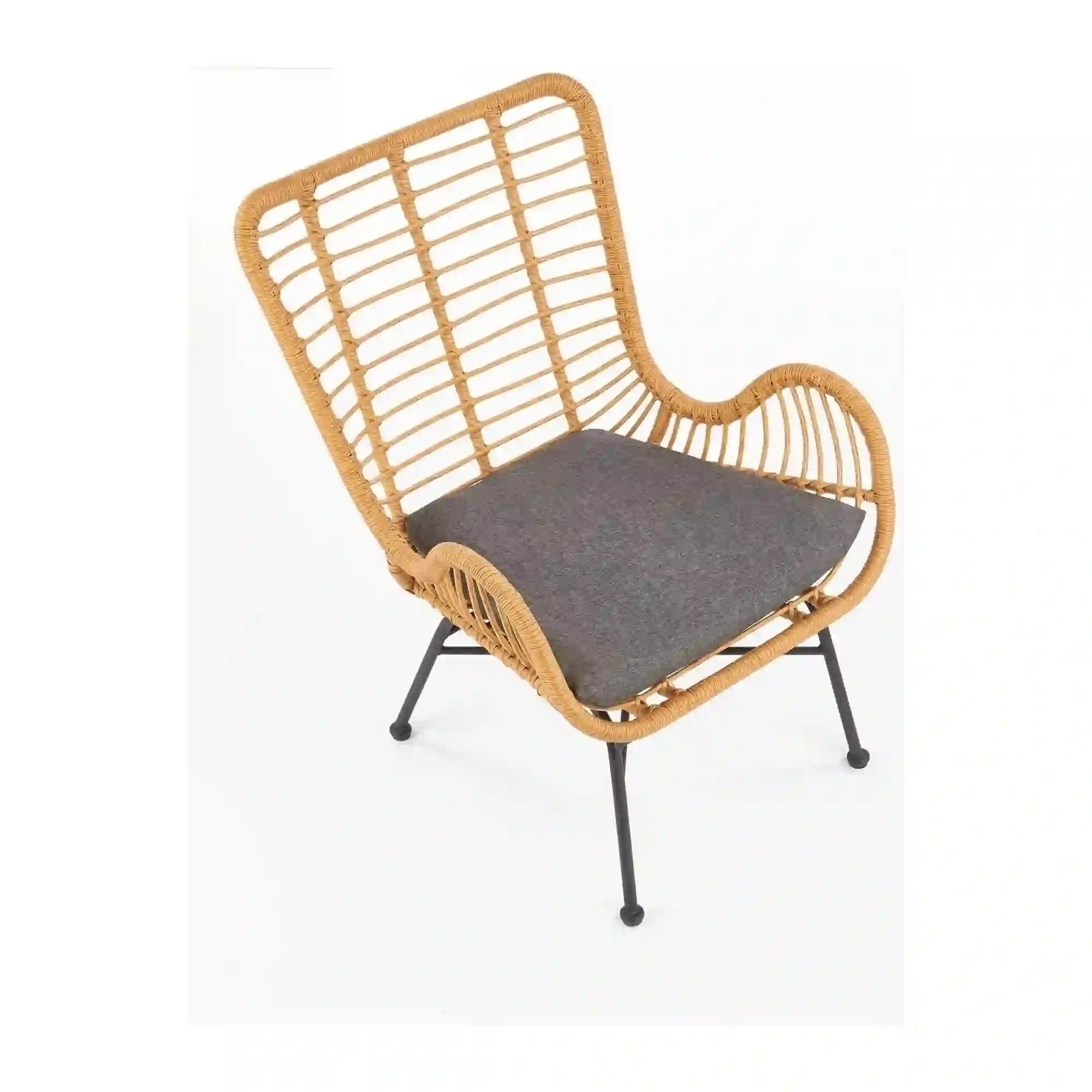 Fotoliu gradina IKARO, bej/gri, rattan sintetic/otel, 69x58x93x42 cm